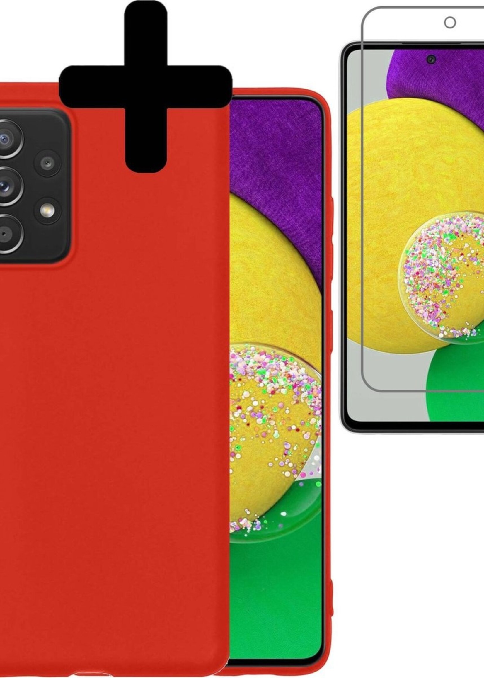 LUQ Hoesje Geschikt voor Samsung A52s Hoesje Siliconen Case Met Screenprotector - Hoes Geschikt voor Samsung Galaxy A52s 5G Hoes Siliconen - Rood