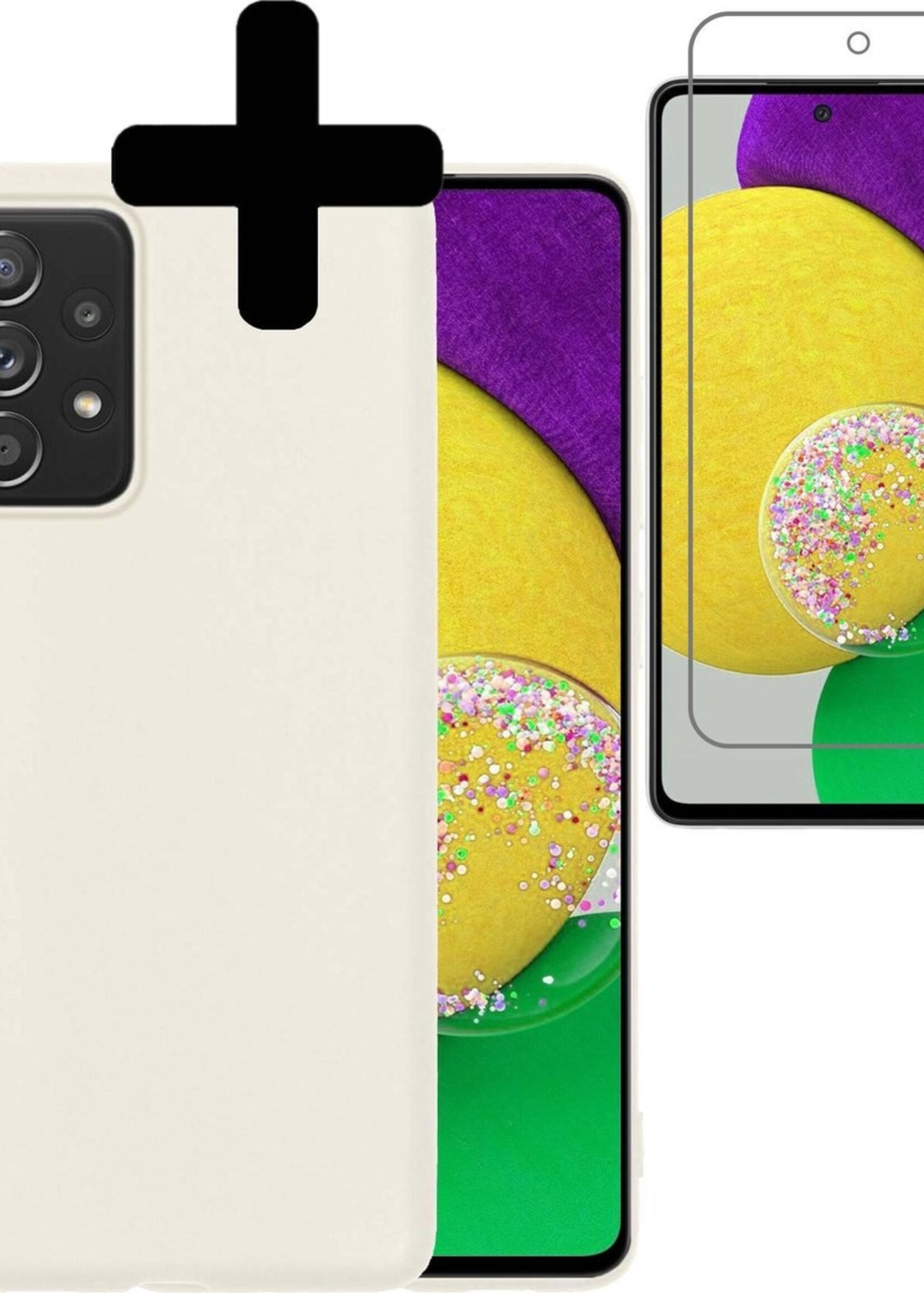 LUQ Hoesje Geschikt voor Samsung A52s Hoesje Siliconen Case Met Screenprotector - Hoes Geschikt voor Samsung Galaxy A52s 5G Hoes Siliconen - Wit