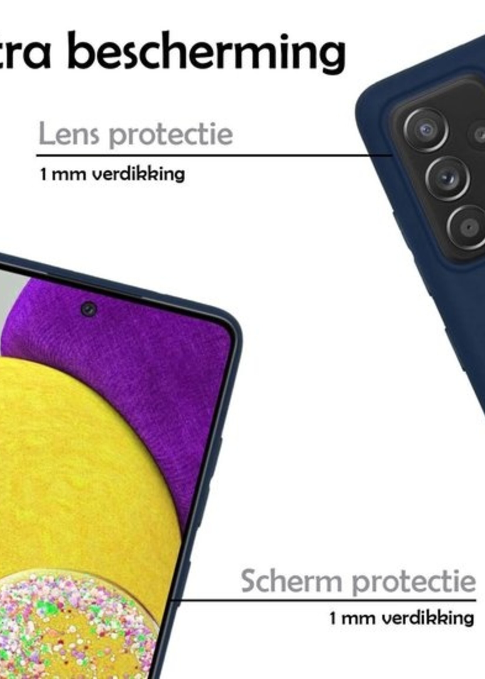 LUQ Hoesje Geschikt voor Samsung A52s Hoesje Siliconen Case Met Screenprotector - Hoes Geschikt voor Samsung Galaxy A52s 5G Hoes Siliconen - Donkerblauw