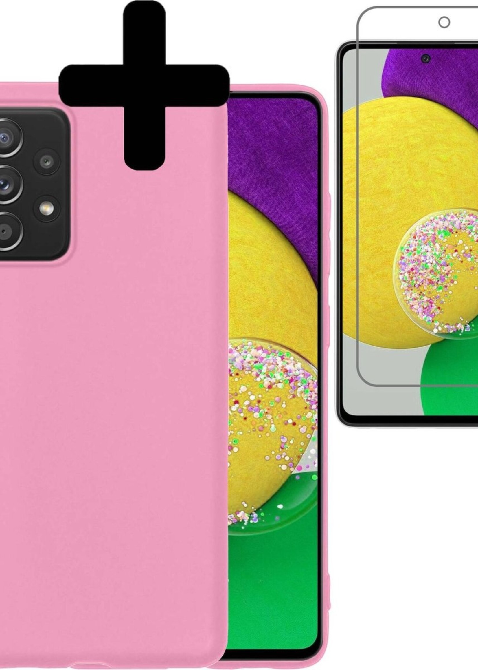 LUQ Hoesje Geschikt voor Samsung A52s Hoesje Siliconen Case Met Screenprotector - Hoes Geschikt voor Samsung Galaxy A52s 5G Hoes Siliconen - Roze