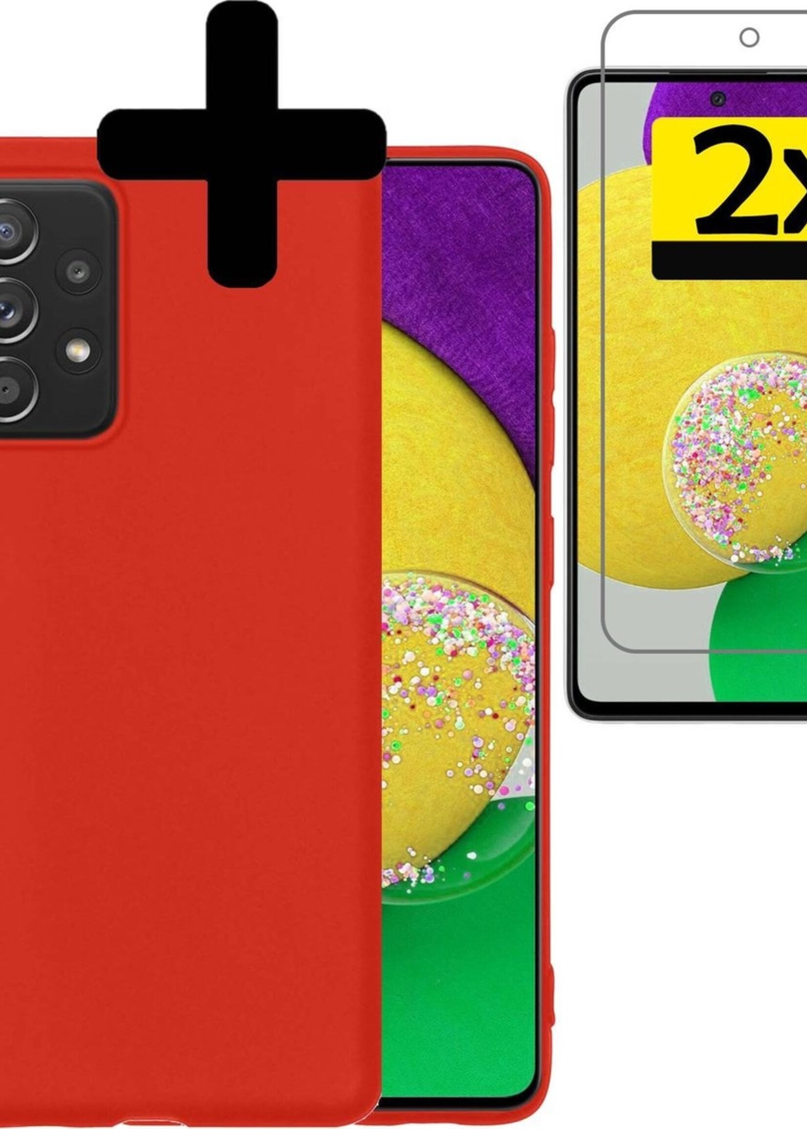 LUQ Hoesje Geschikt voor Samsung A52s Hoesje Siliconen Case Met 2x Screenprotector - Hoes Geschikt voor Samsung Galaxy A52s 5G Hoes Siliconen - Rood