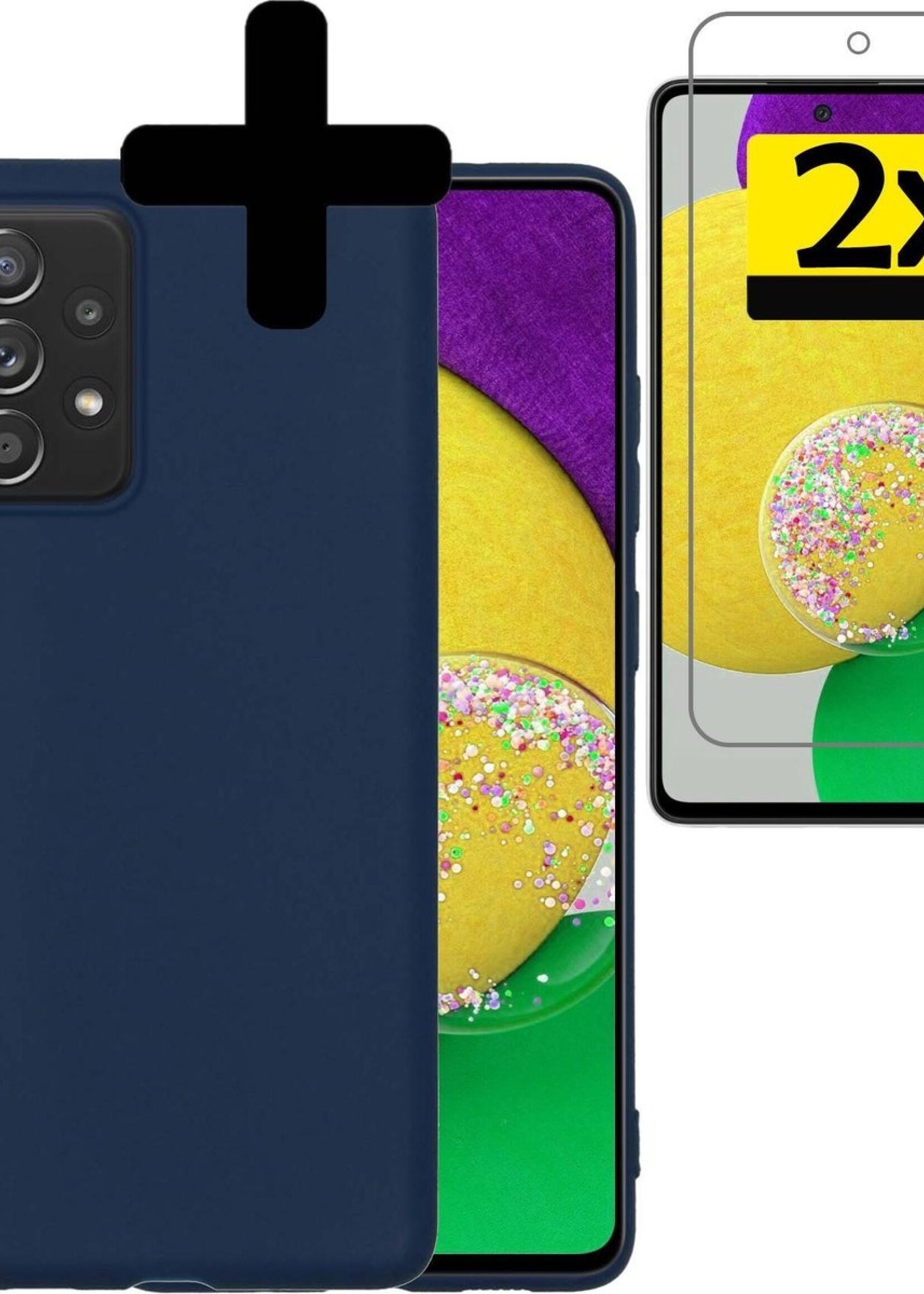 LUQ Hoesje Geschikt voor Samsung A52s Hoesje Siliconen Case Met 2x Screenprotector - Hoes Geschikt voor Samsung Galaxy A52s 5G Hoes Siliconen - Donkerblauw