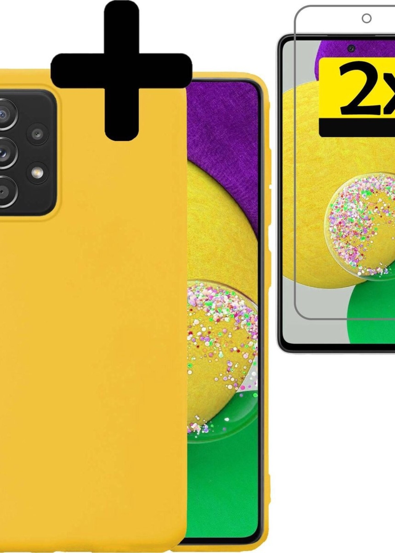 LUQ Hoesje Geschikt voor Samsung A52s Hoesje Siliconen Case Met 2x Screenprotector - Hoes Geschikt voor Samsung Galaxy A52s 5G Hoes Siliconen - Geel