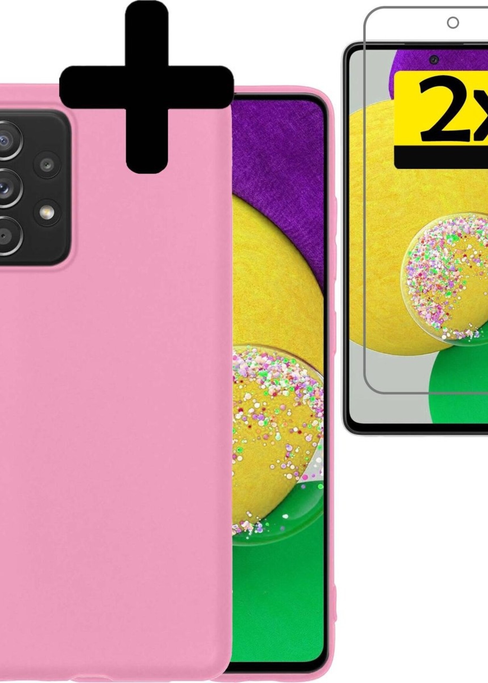 LUQ Hoesje Geschikt voor Samsung A52s Hoesje Siliconen Case Met 2x Screenprotector - Hoes Geschikt voor Samsung Galaxy A52s 5G Hoes Siliconen - Roze
