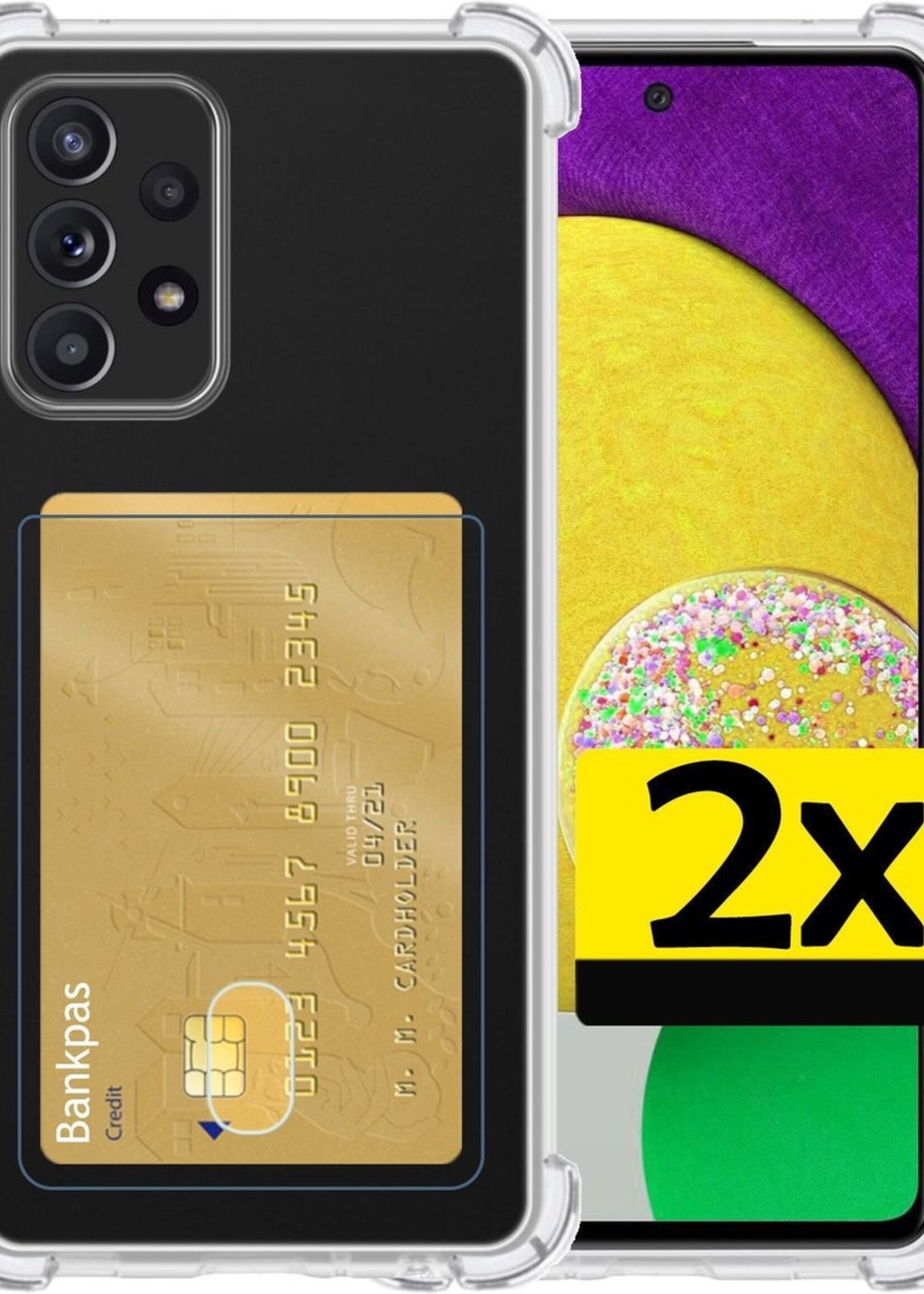 LUQ Hoesje Geschikt voor Samsung A52s Hoesje Case Pashouder Cover Siliconen - Hoes Geschikt voor Samsung Galaxy A52s 5G Hoesje Met Kaarthouder - Transparant - 2 Stuks