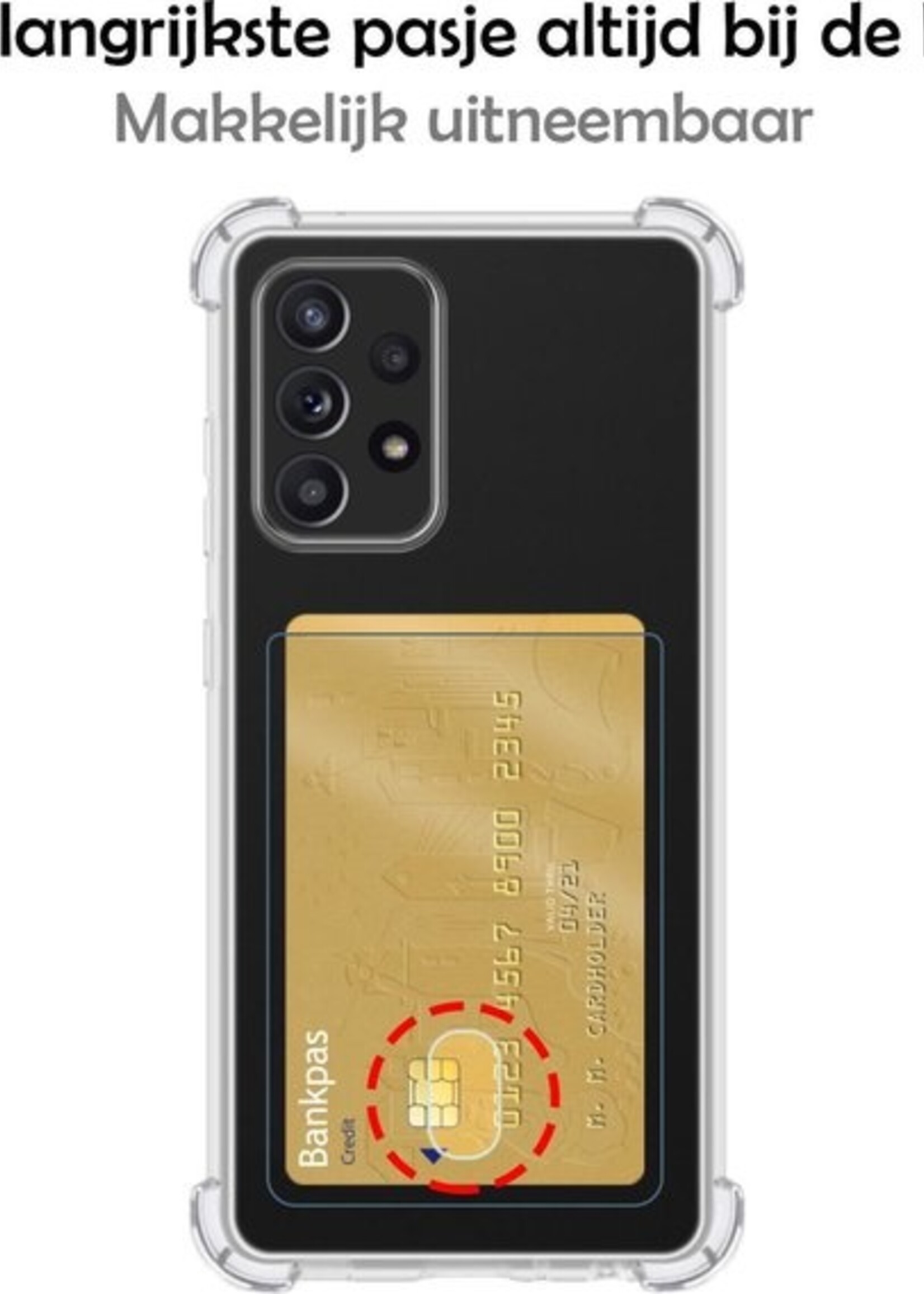 LUQ Hoesje Geschikt voor Samsung A52s Hoesje Case Pashouder Cover Siliconen - Hoes Geschikt voor Samsung Galaxy A52s 5G Hoesje Met Kaarthouder - Transparant - 2 Stuks