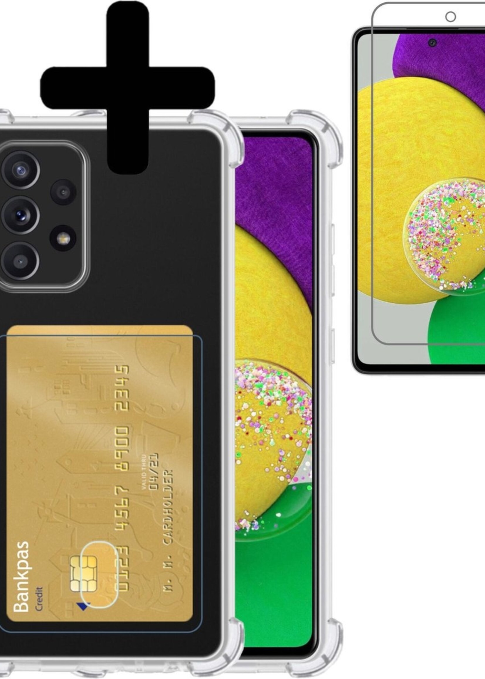 LUQ Hoesje Geschikt voor Samsung A52s Hoesje Case Pashouder Cover Siliconen Met Screenprotector - Hoes Geschikt voor Samsung Galaxy A52s 5G Hoesje Met Kaarthouder- Transparant