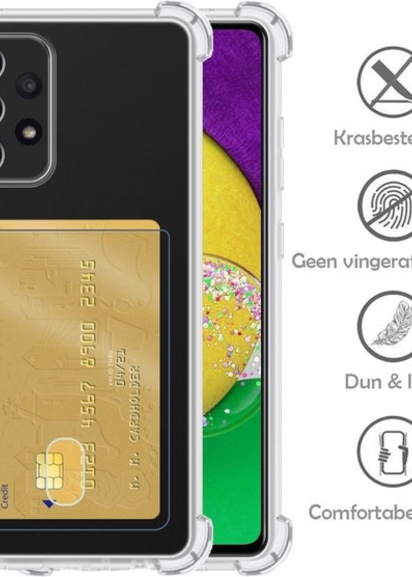 LUQ Hoesje Geschikt voor Samsung A52s Hoesje Case Pashouder Cover Siliconen Met Screenprotector - Hoes Geschikt voor Samsung Galaxy A52s 5G Hoesje Met Kaarthouder- Transparant