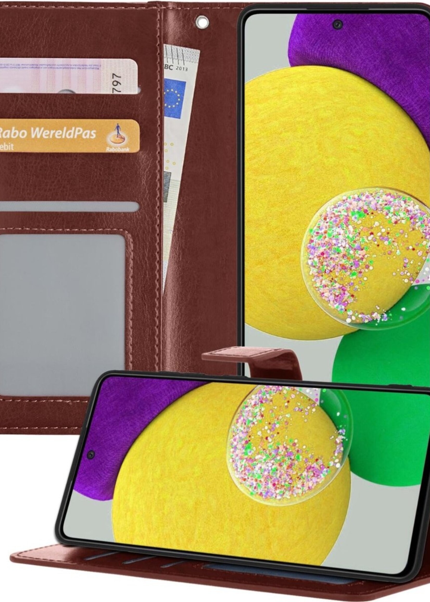 LUQ Hoesje Geschikt voor Samsung A52s Hoesje Book Case Hoes Wallet Cover - Hoes Geschikt voor Samsung Galaxy A52s 5G Hoesje Bookcase Hoes - Bruin