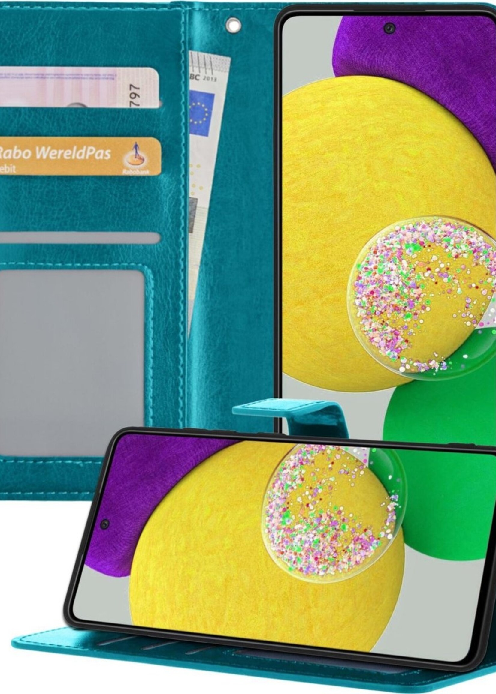 LUQ Hoesje Geschikt voor Samsung A52s Hoesje Book Case Hoes Wallet Cover - Hoes Geschikt voor Samsung Galaxy A52s 5G Hoesje Bookcase Hoes - Turquoise