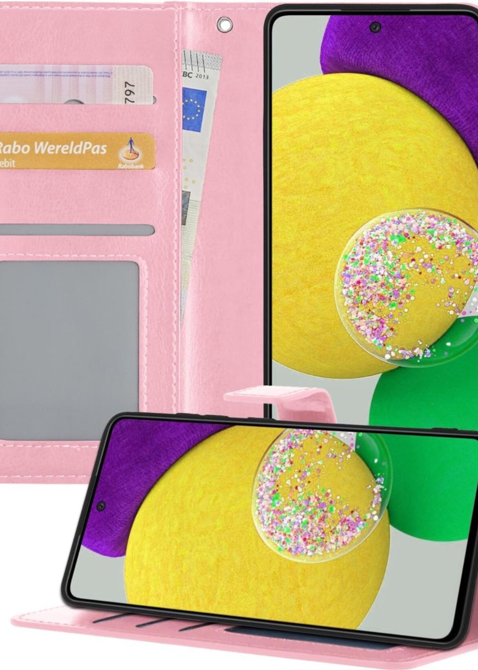 LUQ Hoesje Geschikt voor Samsung A52s Hoesje Book Case Hoes Wallet Cover - Hoes Geschikt voor Samsung Galaxy A52s 5G Hoesje Bookcase Hoes - Lichtroze