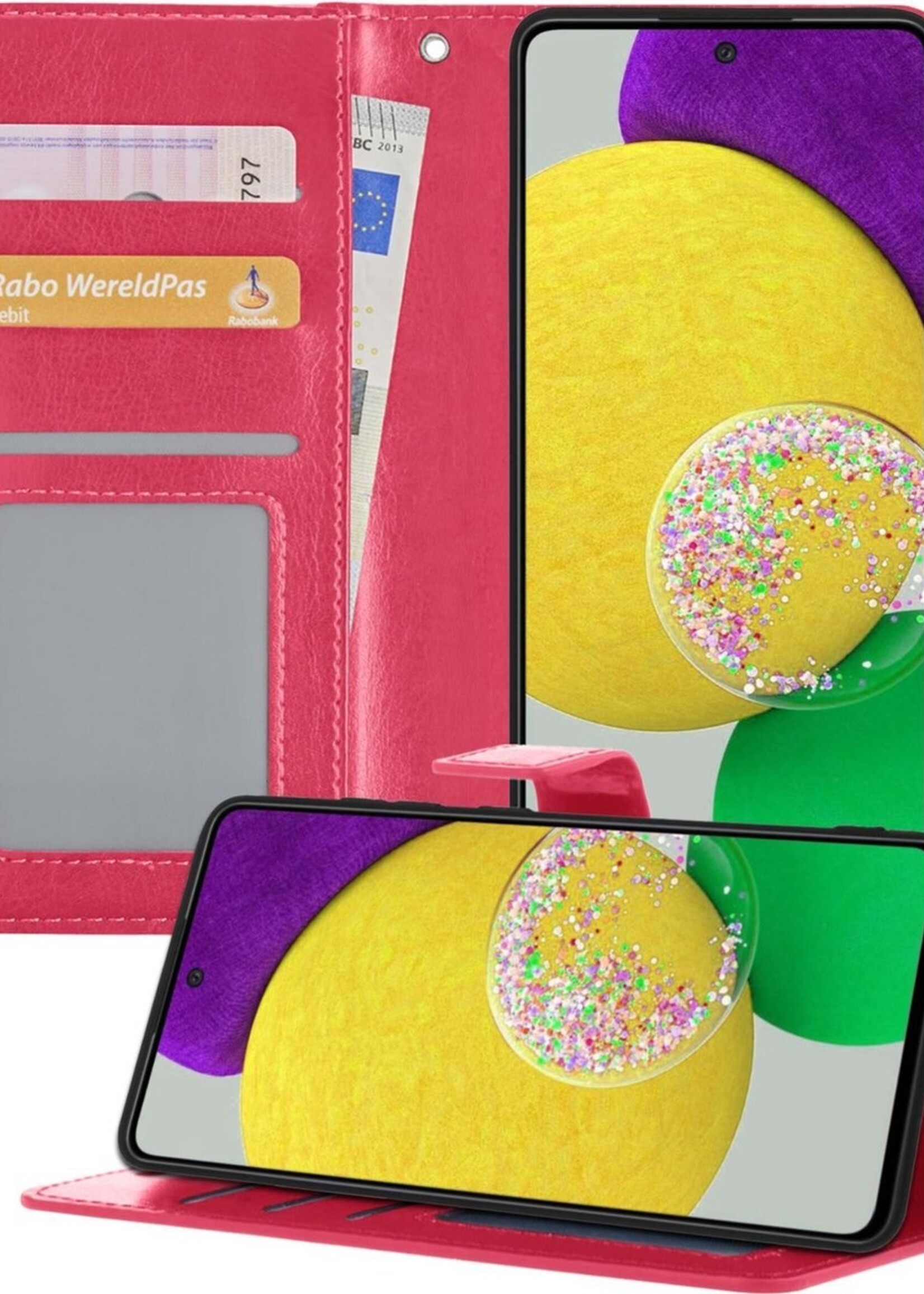 LUQ Hoesje Geschikt voor Samsung A52s Hoesje Book Case Hoes Wallet Cover - Hoes Geschikt voor Samsung Galaxy A52s 5G Hoesje Bookcase Hoes - Donkerroze