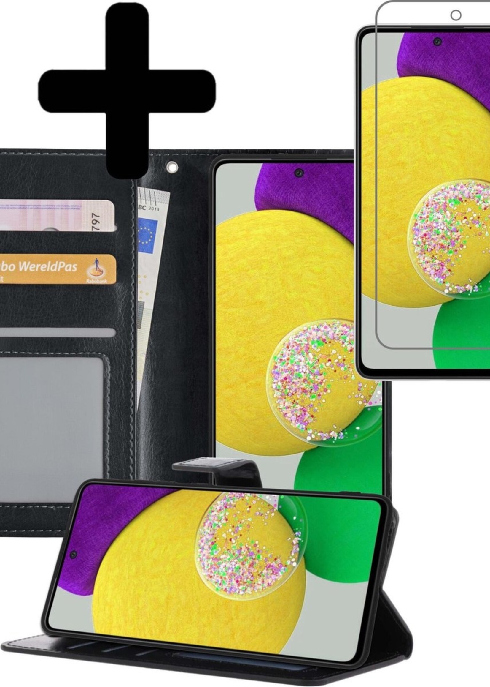 LUQ Hoesje Geschikt voor Samsung A52s Hoesje Book Case Hoes Wallet Cover Met Screenprotector - Hoes Geschikt voor Samsung Galaxy A52s 5G Hoesje Bookcase Hoes - Zwart