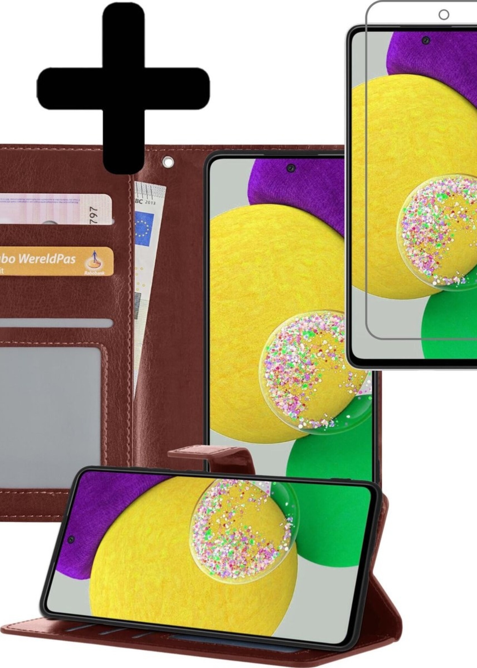 LUQ Hoesje Geschikt voor Samsung A52s Hoesje Book Case Hoes Wallet Cover Met Screenprotector - Hoes Geschikt voor Samsung Galaxy A52s 5G Hoesje Bookcase Hoes - Bruin