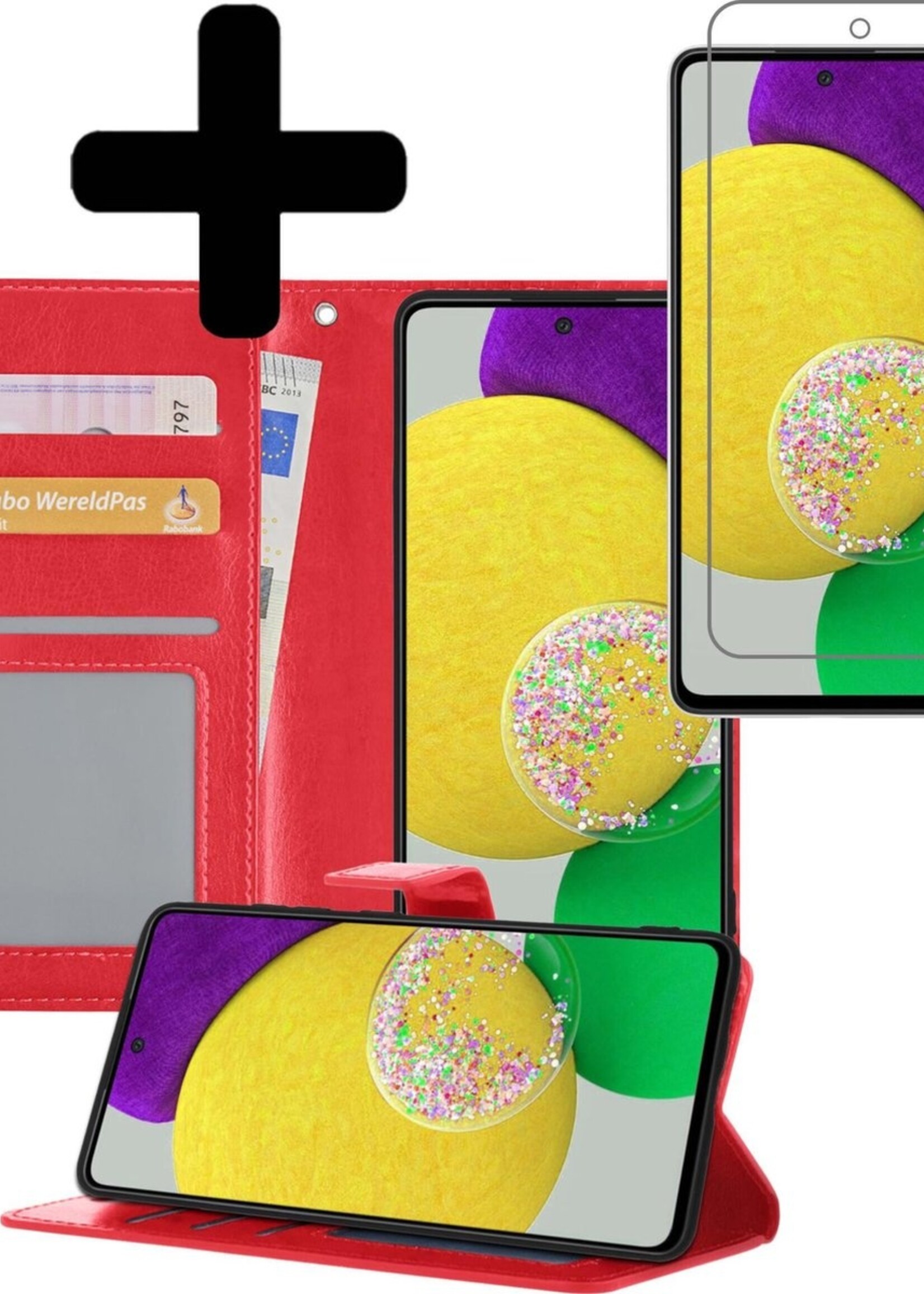 LUQ Hoesje Geschikt voor Samsung A52s Hoesje Book Case Hoes Wallet Cover Met Screenprotector - Hoes Geschikt voor Samsung Galaxy A52s 5G Hoesje Bookcase Hoes - Rood