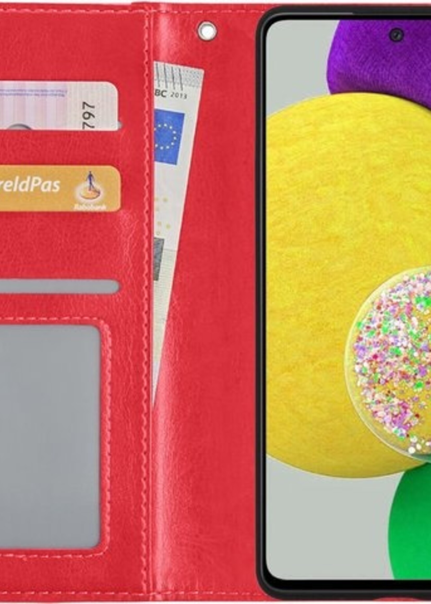 LUQ Hoesje Geschikt voor Samsung A52s Hoesje Book Case Hoes Wallet Cover Met Screenprotector - Hoes Geschikt voor Samsung Galaxy A52s 5G Hoesje Bookcase Hoes - Rood