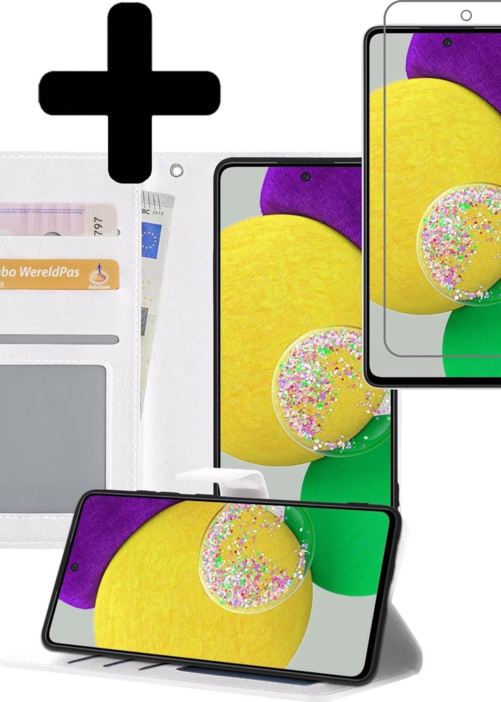 LUQ Hoesje Geschikt voor Samsung A52s Hoesje Book Case Hoes Wallet Cover Met Screenprotector - Hoes Geschikt voor Samsung Galaxy A52s 5G Hoesje Bookcase Hoes - Wit