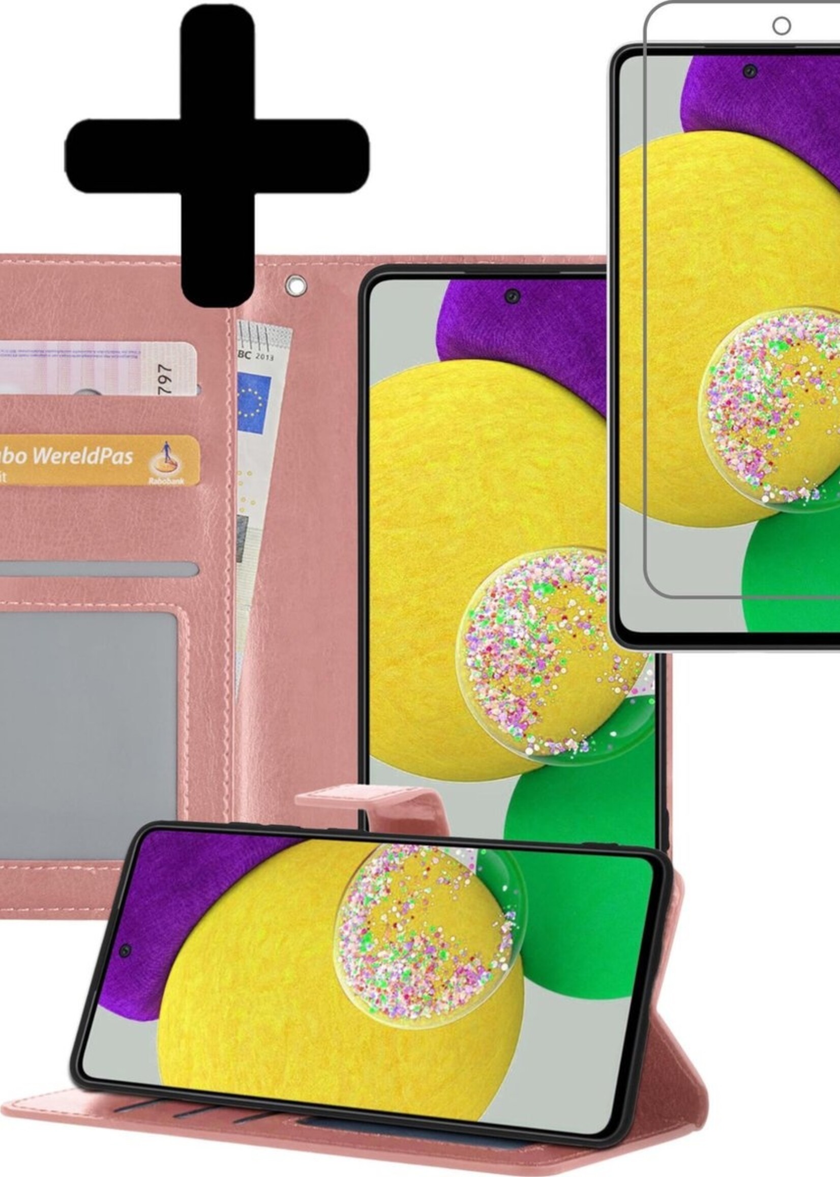LUQ Hoesje Geschikt voor Samsung A52s Hoesje Book Case Hoes Wallet Cover Met Screenprotector - Hoes Geschikt voor Samsung Galaxy A52s 5G Hoesje Bookcase Hoes - Rosé goud