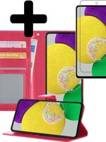 LUQ LUQ Samsung Galaxy A52s Hoesje Bookcase Donkerroze Met Screenprotector