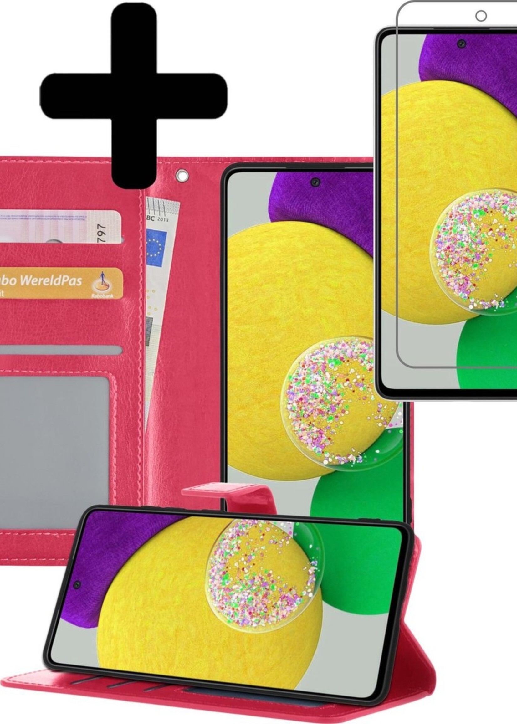 LUQ Hoesje Geschikt voor Samsung A52s Hoesje Book Case Hoes Wallet Cover Met Screenprotector - Hoes Geschikt voor Samsung Galaxy A52s 5G Hoesje Bookcase Hoes - Donkerroze