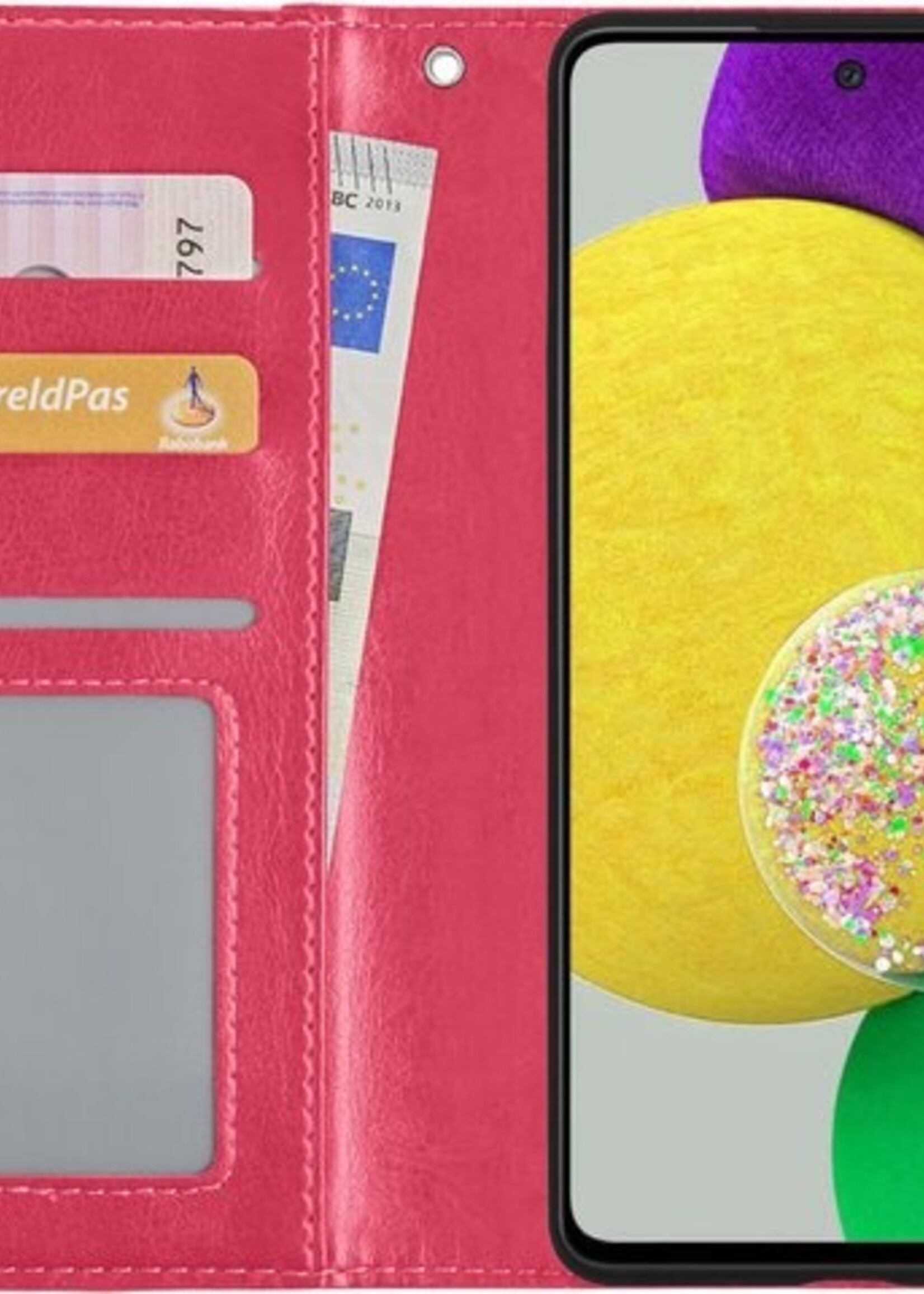 LUQ Hoesje Geschikt voor Samsung A52s Hoesje Book Case Hoes Wallet Cover Met Screenprotector - Hoes Geschikt voor Samsung Galaxy A52s 5G Hoesje Bookcase Hoes - Donkerroze