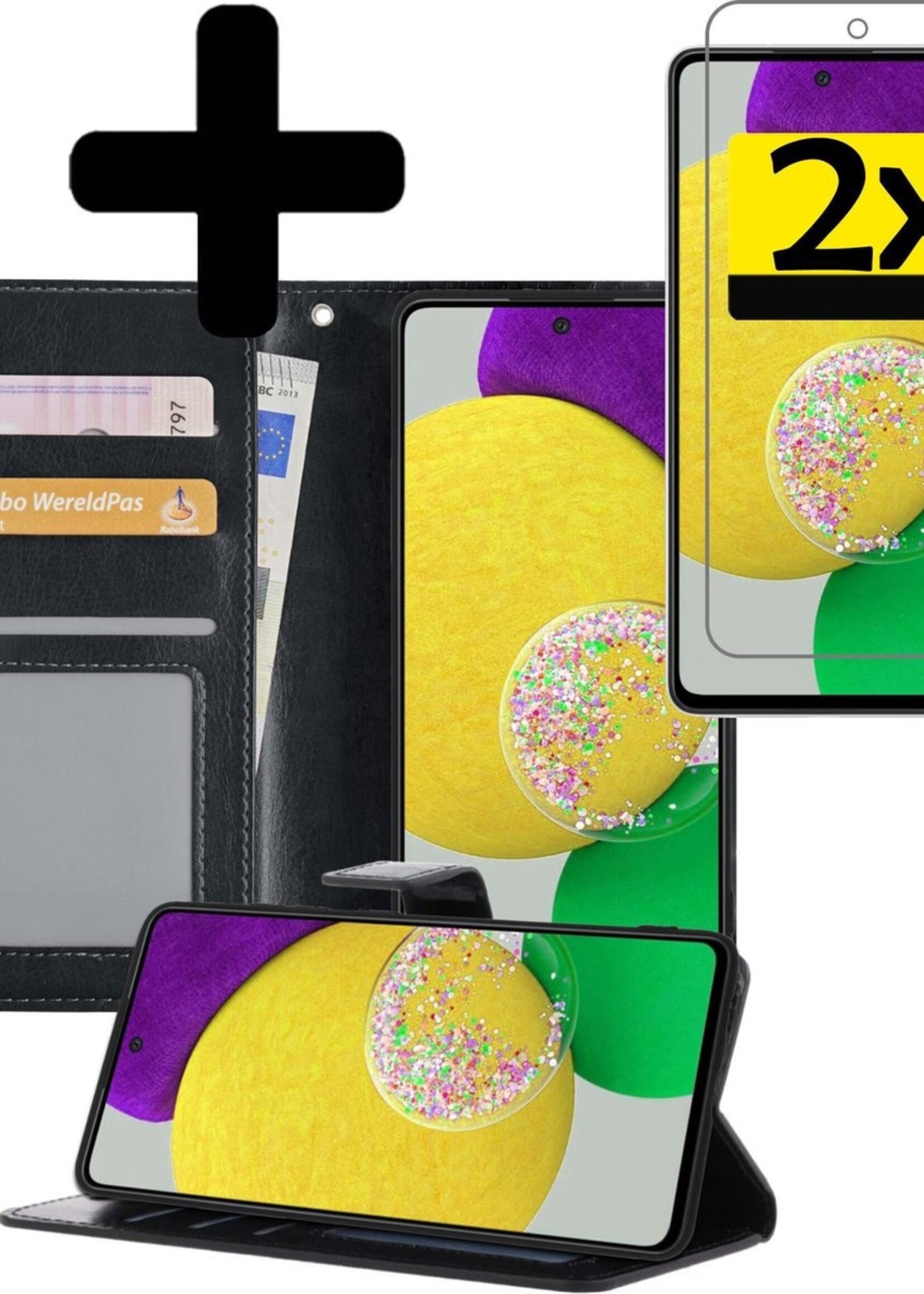 LUQ Hoesje Geschikt voor Samsung A52s Hoesje Book Case Hoes Wallet Cover Met 2x Screenprotector - Hoes Geschikt voor Samsung Galaxy A52s 5G Hoesje Bookcase Hoes - Zwart