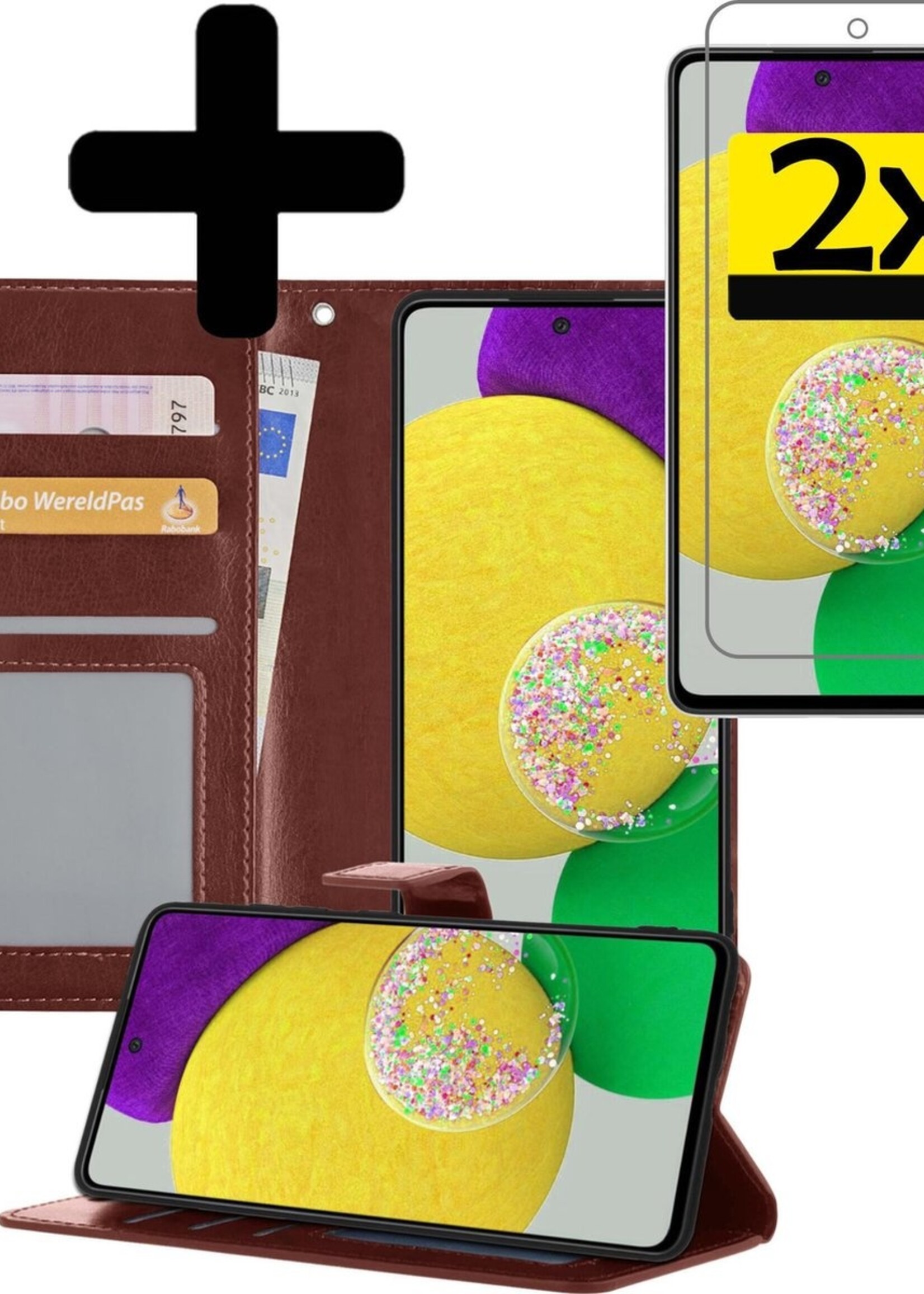 LUQ Hoesje Geschikt voor Samsung A52s Hoesje Book Case Hoes Wallet Cover Met 2x Screenprotector - Hoes Geschikt voor Samsung Galaxy A52s 5G Hoesje Bookcase Hoes - Bruin