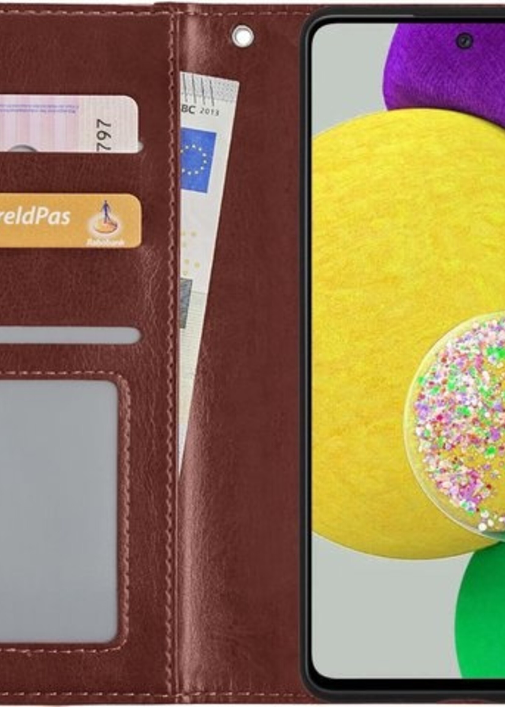LUQ Hoesje Geschikt voor Samsung A52s Hoesje Book Case Hoes Wallet Cover Met 2x Screenprotector - Hoes Geschikt voor Samsung Galaxy A52s 5G Hoesje Bookcase Hoes - Bruin