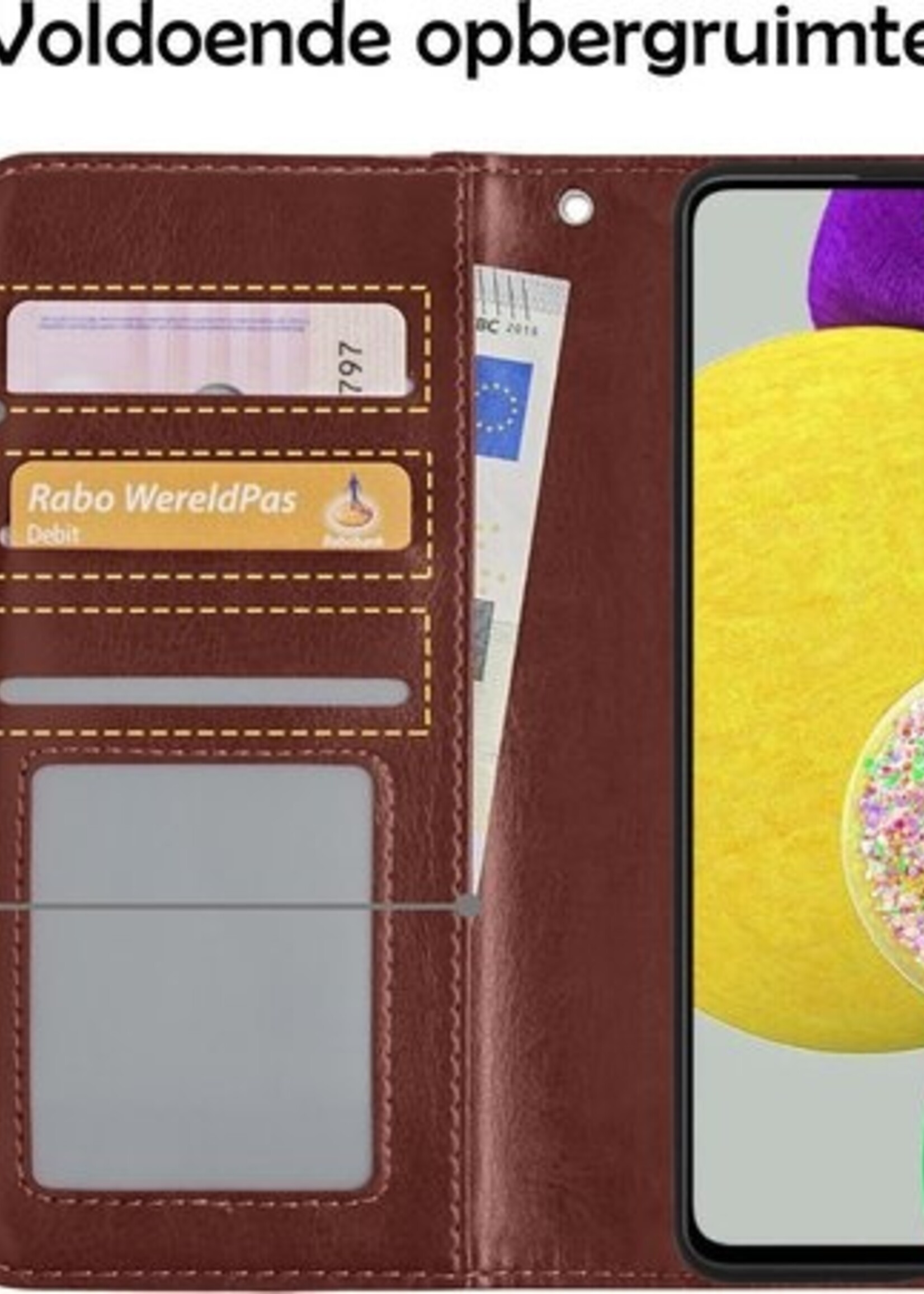 LUQ Hoesje Geschikt voor Samsung A52s Hoesje Book Case Hoes Wallet Cover Met 2x Screenprotector - Hoes Geschikt voor Samsung Galaxy A52s 5G Hoesje Bookcase Hoes - Bruin