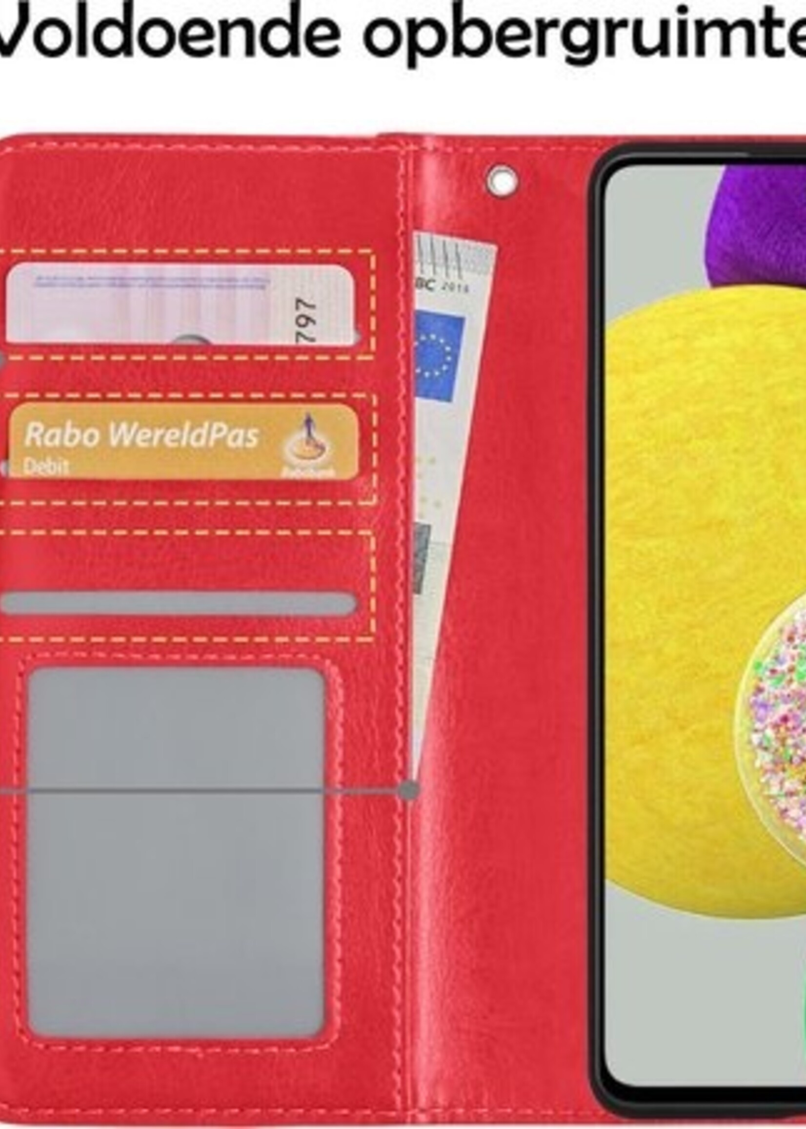 LUQ Hoesje Geschikt voor Samsung A52s Hoesje Book Case Hoes Wallet Cover Met 2x Screenprotector - Hoes Geschikt voor Samsung Galaxy A52s 5G Hoesje Bookcase Hoes - Rood