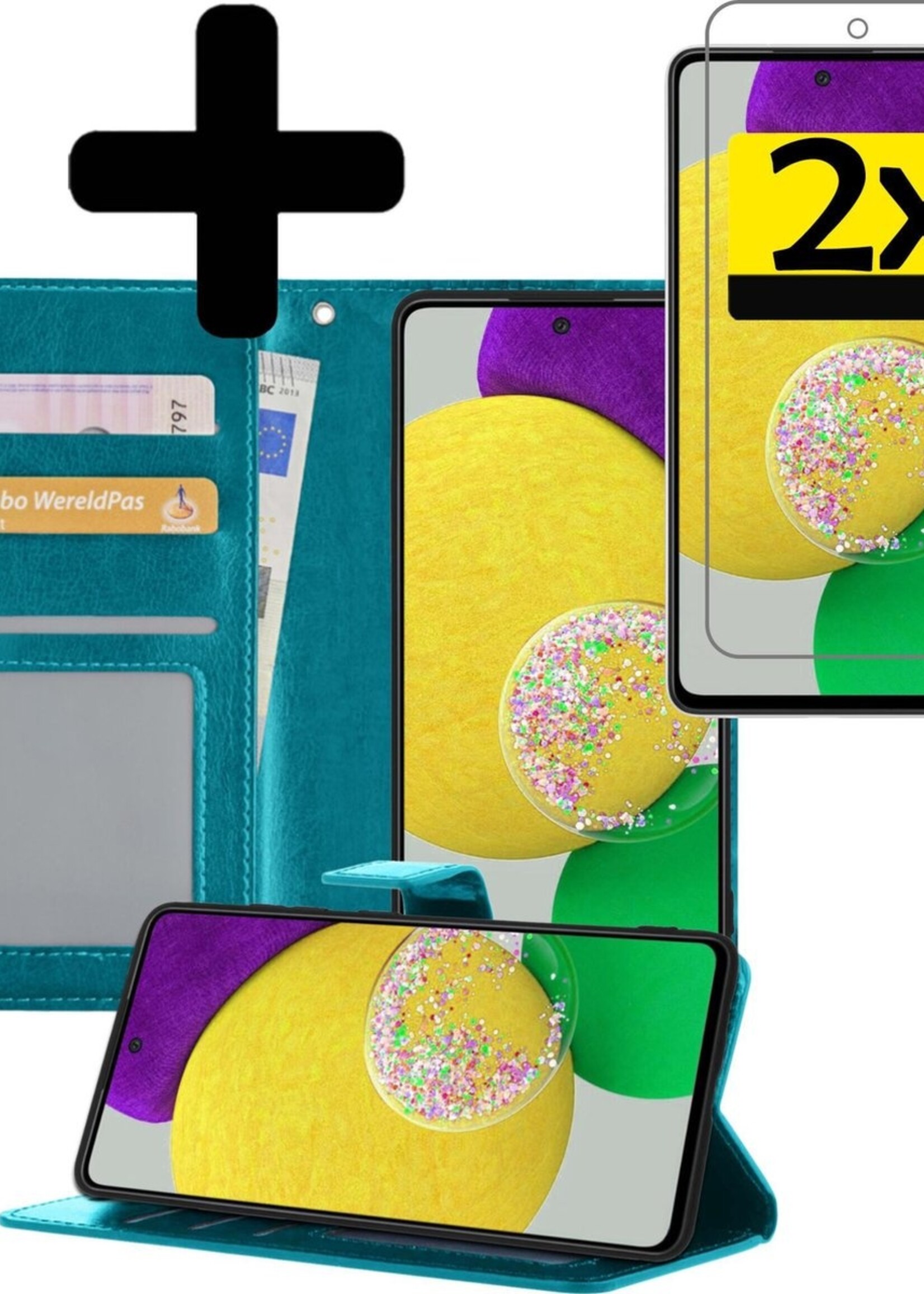 LUQ Hoesje Geschikt voor Samsung A52s Hoesje Book Case Hoes Wallet Cover Met 2x Screenprotector - Hoes Geschikt voor Samsung Galaxy A52s 5G Hoesje Bookcase Hoes - Turquoise
