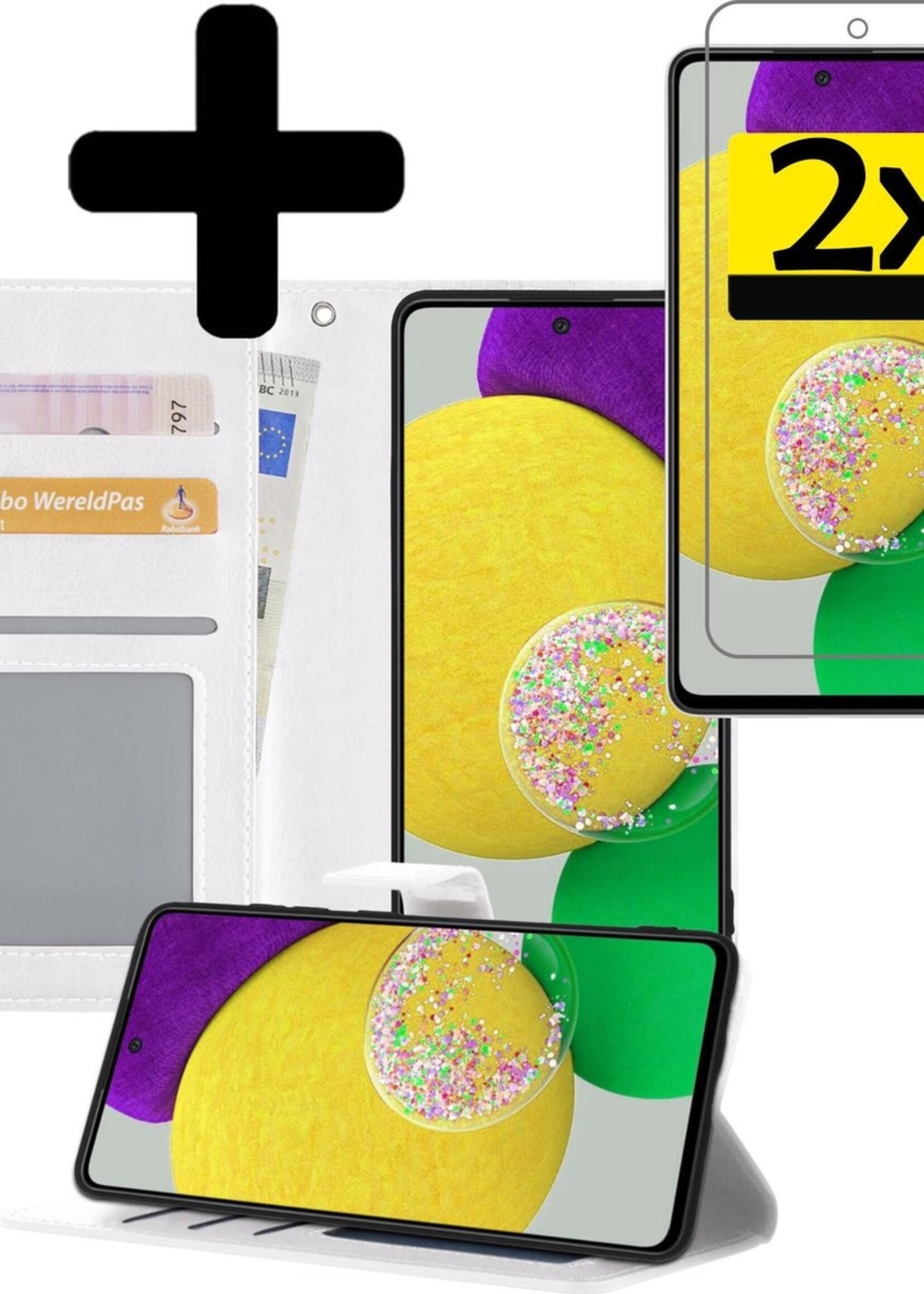 LUQ Hoesje Geschikt voor Samsung A52s Hoesje Book Case Hoes Wallet Cover Met 2x Screenprotector - Hoes Geschikt voor Samsung Galaxy A52s 5G Hoesje Bookcase Hoes - Wit