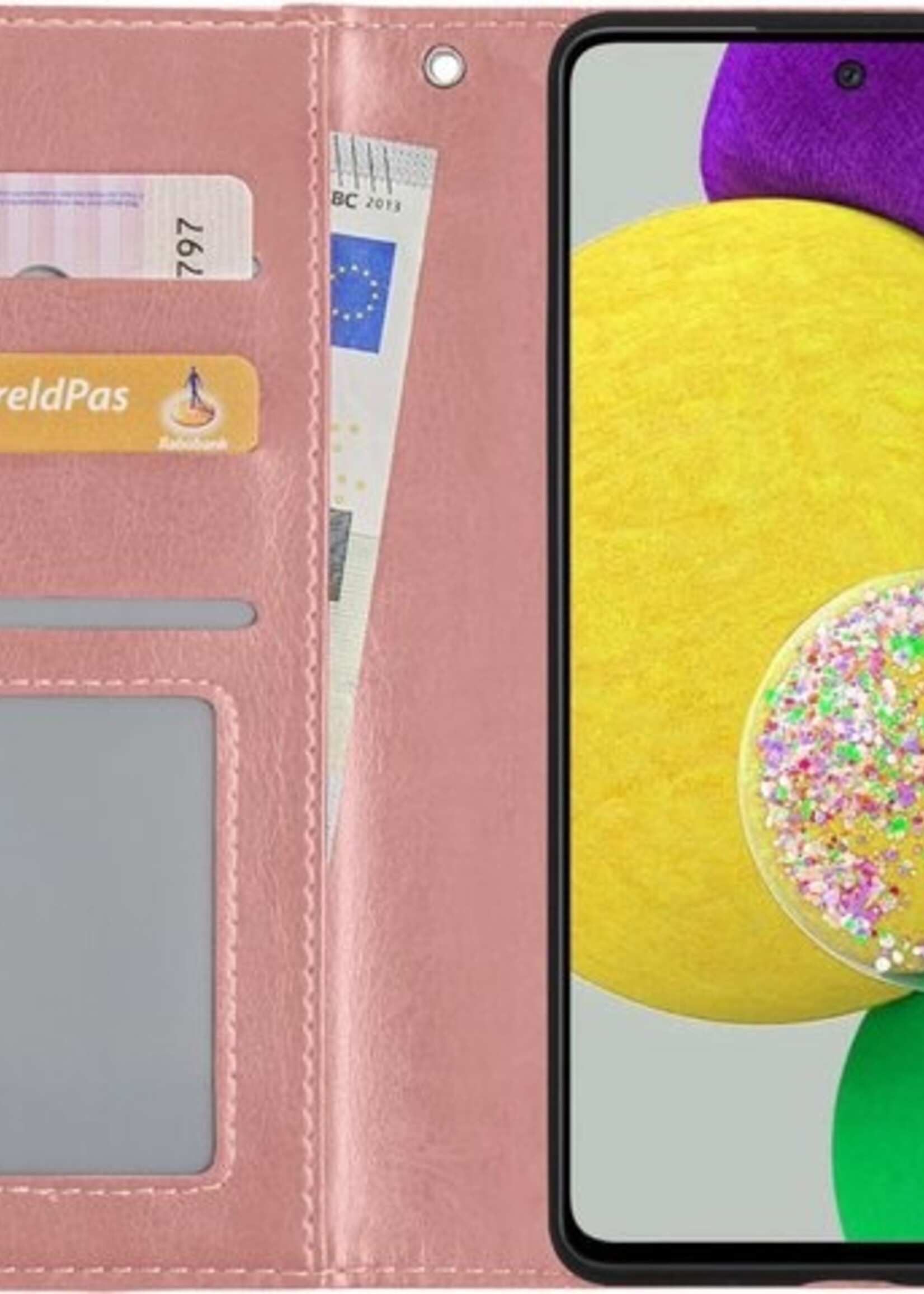 LUQ Hoesje Geschikt voor Samsung A52s Hoesje Book Case Hoes Wallet Cover Met 2x Screenprotector - Hoes Geschikt voor Samsung Galaxy A52s 5G Hoesje Bookcase Hoes - Rosé goud