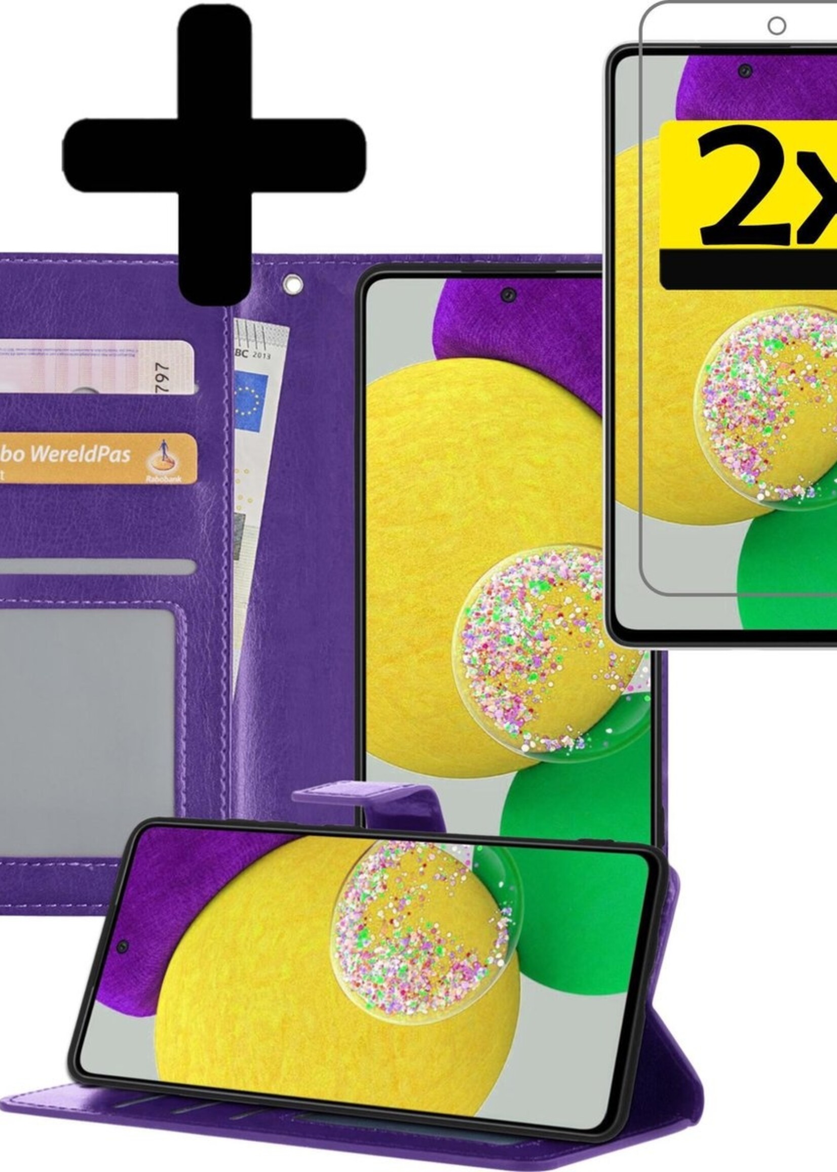 LUQ Hoesje Geschikt voor Samsung A52s Hoesje Book Case Hoes Wallet Cover Met 2x Screenprotector - Hoes Geschikt voor Samsung Galaxy A52s 5G Hoesje Bookcase Hoes - Paars