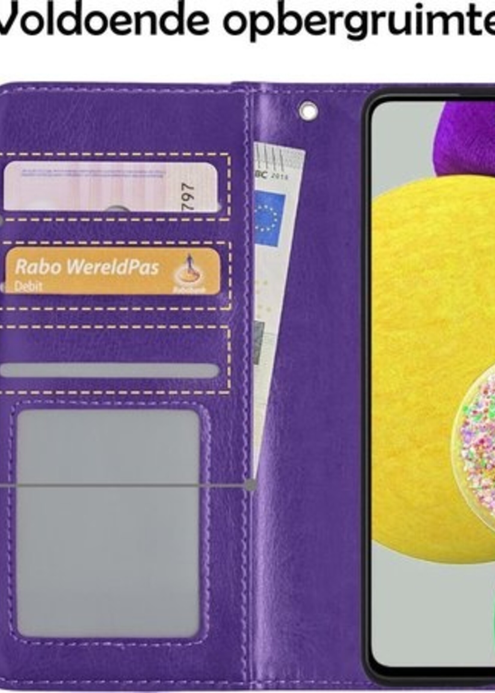 LUQ Hoesje Geschikt voor Samsung A52s Hoesje Book Case Hoes Wallet Cover Met 2x Screenprotector - Hoes Geschikt voor Samsung Galaxy A52s 5G Hoesje Bookcase Hoes - Paars