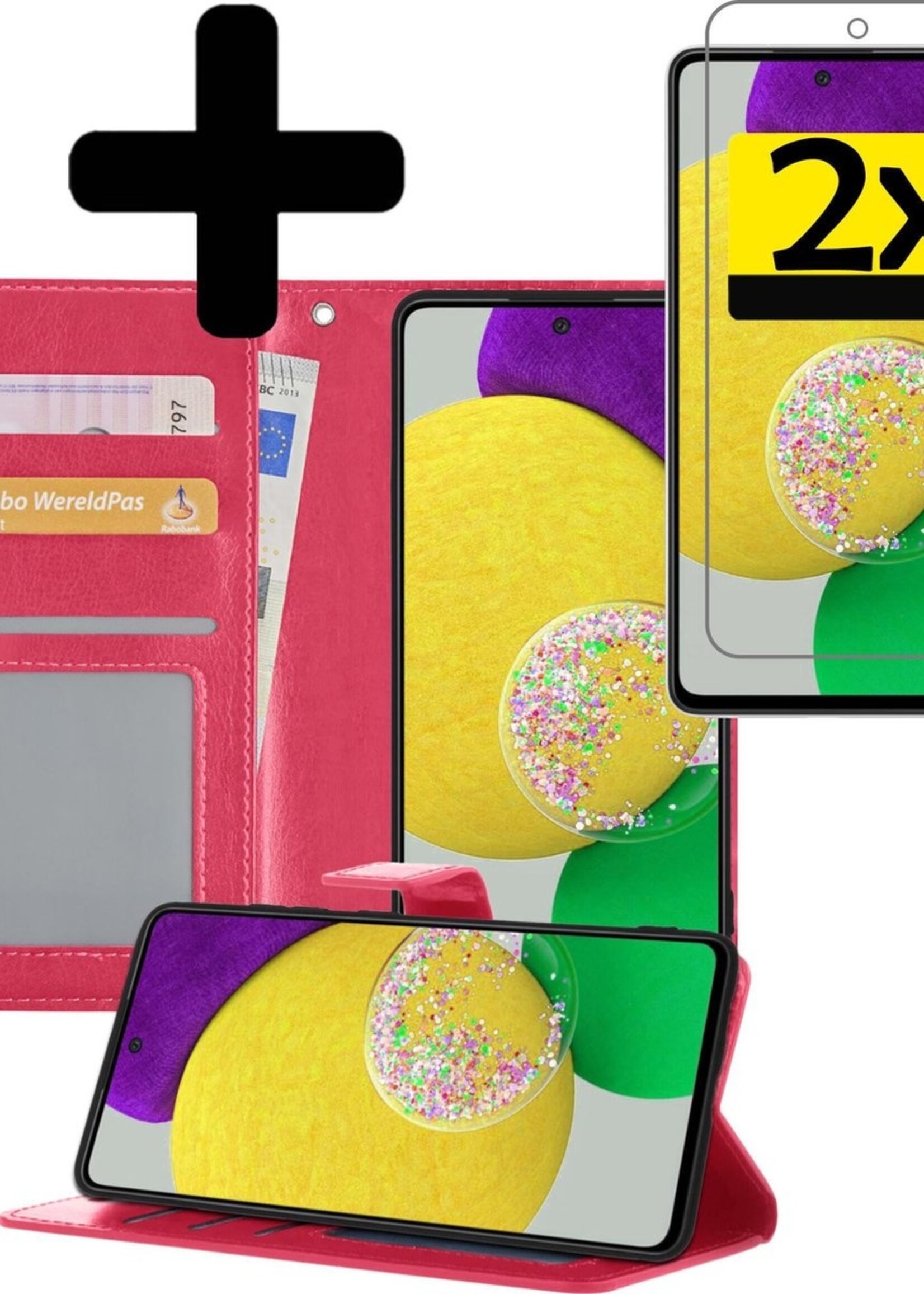 LUQ Hoesje Geschikt voor Samsung A52s Hoesje Book Case Hoes Wallet Cover Met 2x Screenprotector - Hoes Geschikt voor Samsung Galaxy A52s 5G Hoesje Bookcase Hoes - Donkerroze