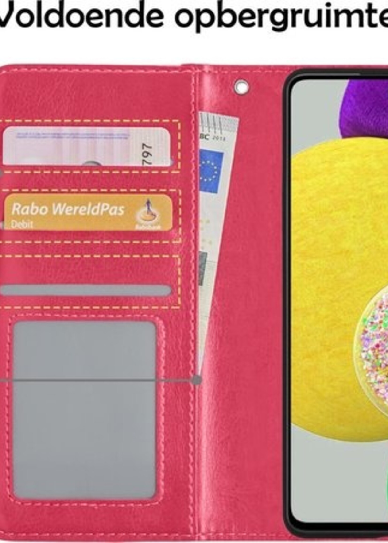 LUQ Hoesje Geschikt voor Samsung A52s Hoesje Book Case Hoes Wallet Cover Met 2x Screenprotector - Hoes Geschikt voor Samsung Galaxy A52s 5G Hoesje Bookcase Hoes - Donkerroze