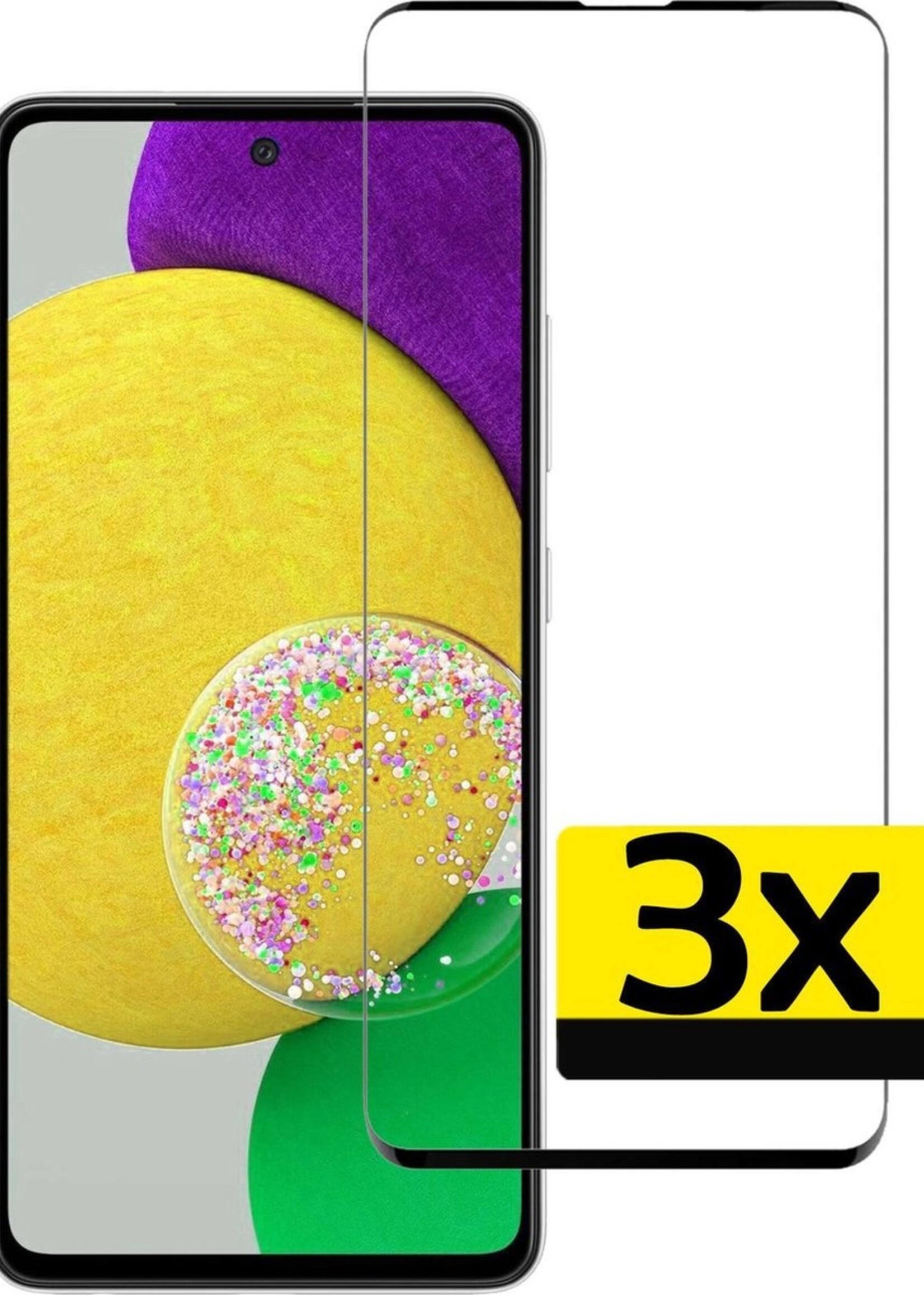 LUQ Screenprotector Geschikt voor Samsung A52s Screenprotector Glas Full Cover - Screenprotector Geschikt voor Samsung Galaxy A52s 5G Screenprotector Full Cover - 3 Stuks