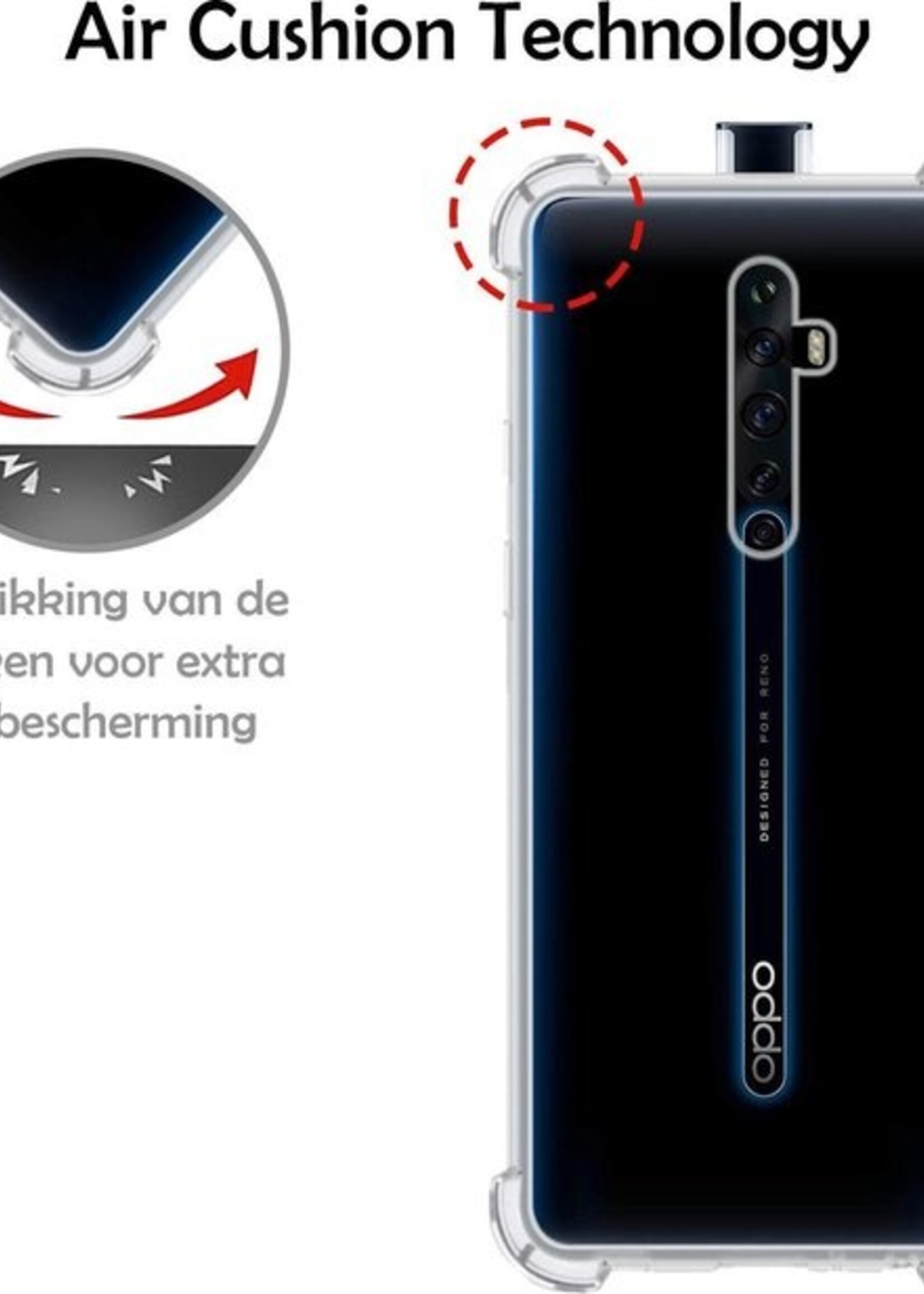 LUQ Hoesje Geschikt voor OPPO Reno 2 Hoesje Shockproof Case Siliconen - Hoes Geschikt voor OPPO Reno 2 Hoes Cover Siliconen - Transparant