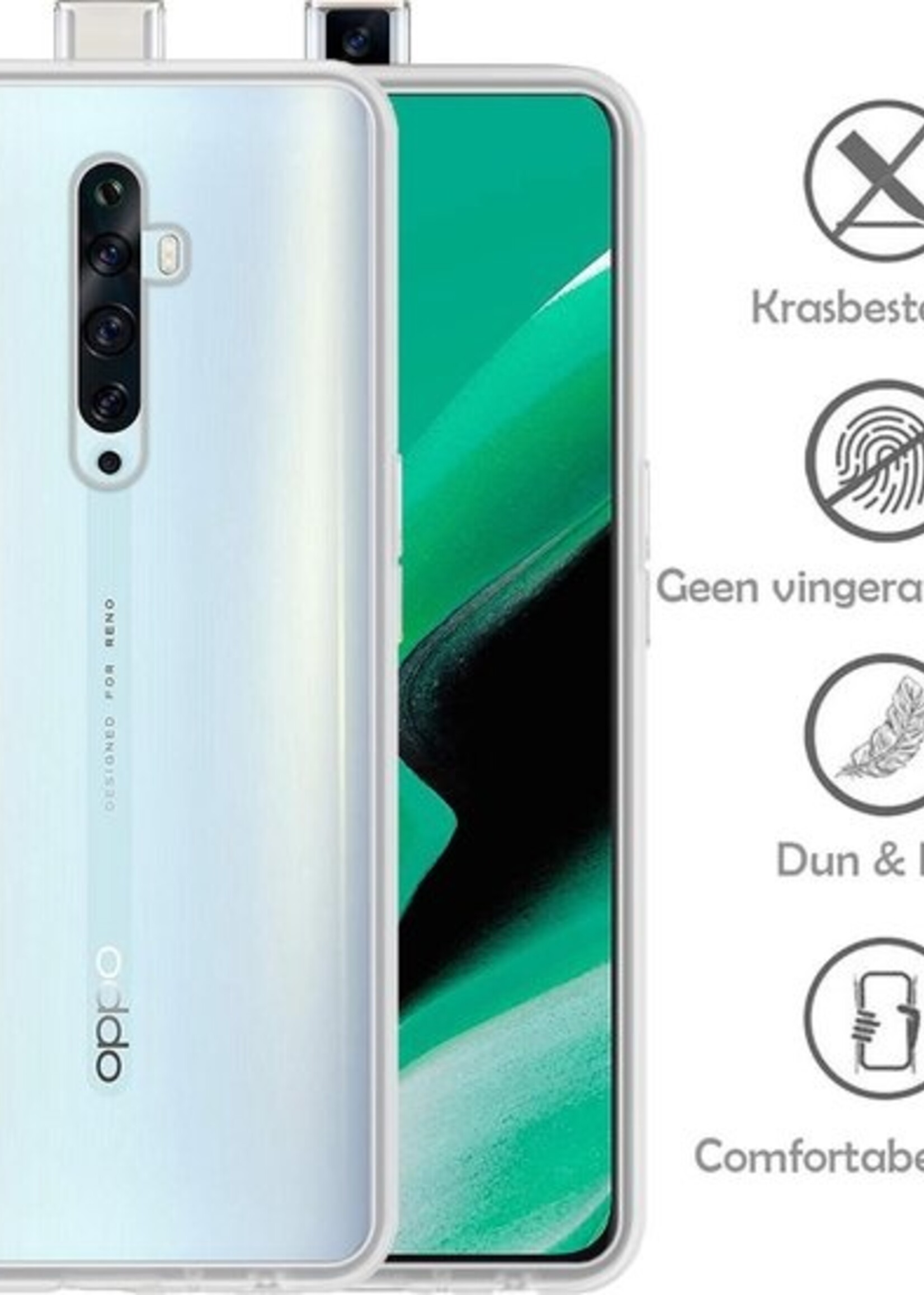 LUQ Hoesje Geschikt voor OPPO Reno 2Z Hoesje Siliconen Case - Hoes Geschikt voor OPPO Reno 2Z Hoes Siliconen - Transparant - 2 Stuks