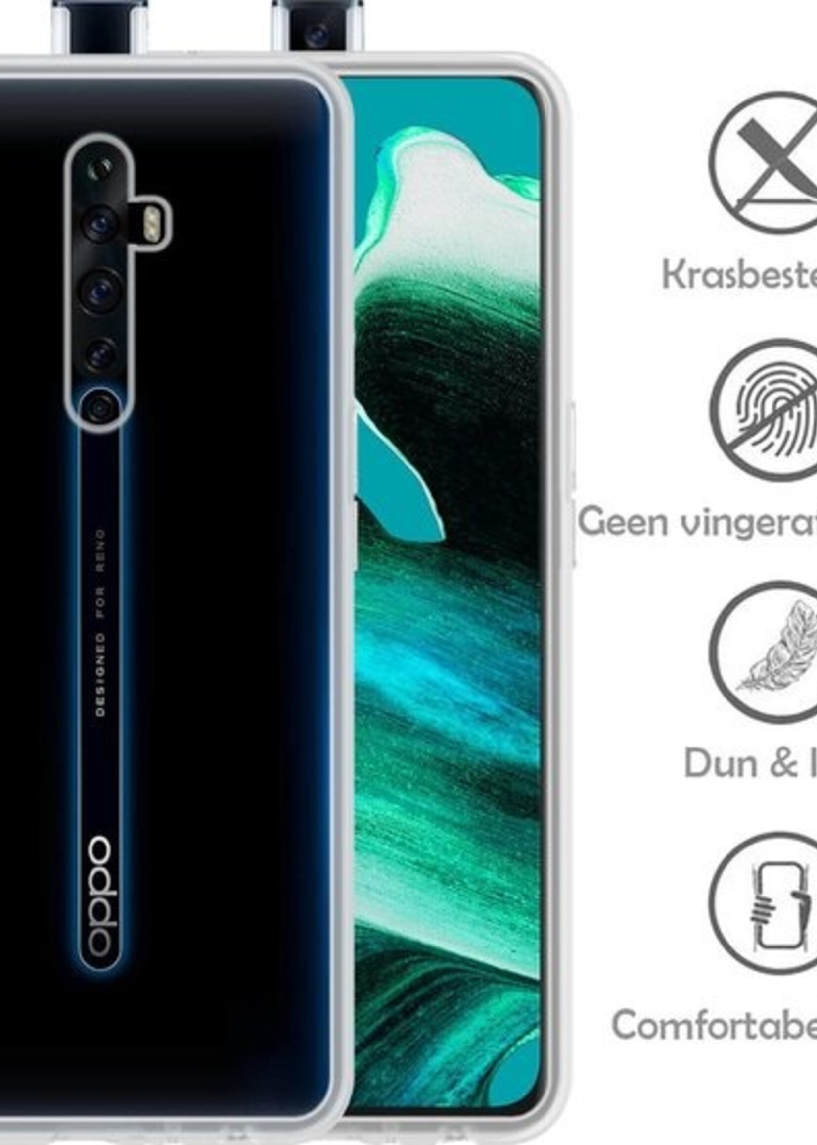 LUQ Hoesje Geschikt voor OPPO Reno 2 Hoesje Siliconen Case Met Screenprotector - Hoes Geschikt voor OPPO Reno 2 Hoes Siliconen - Transparant