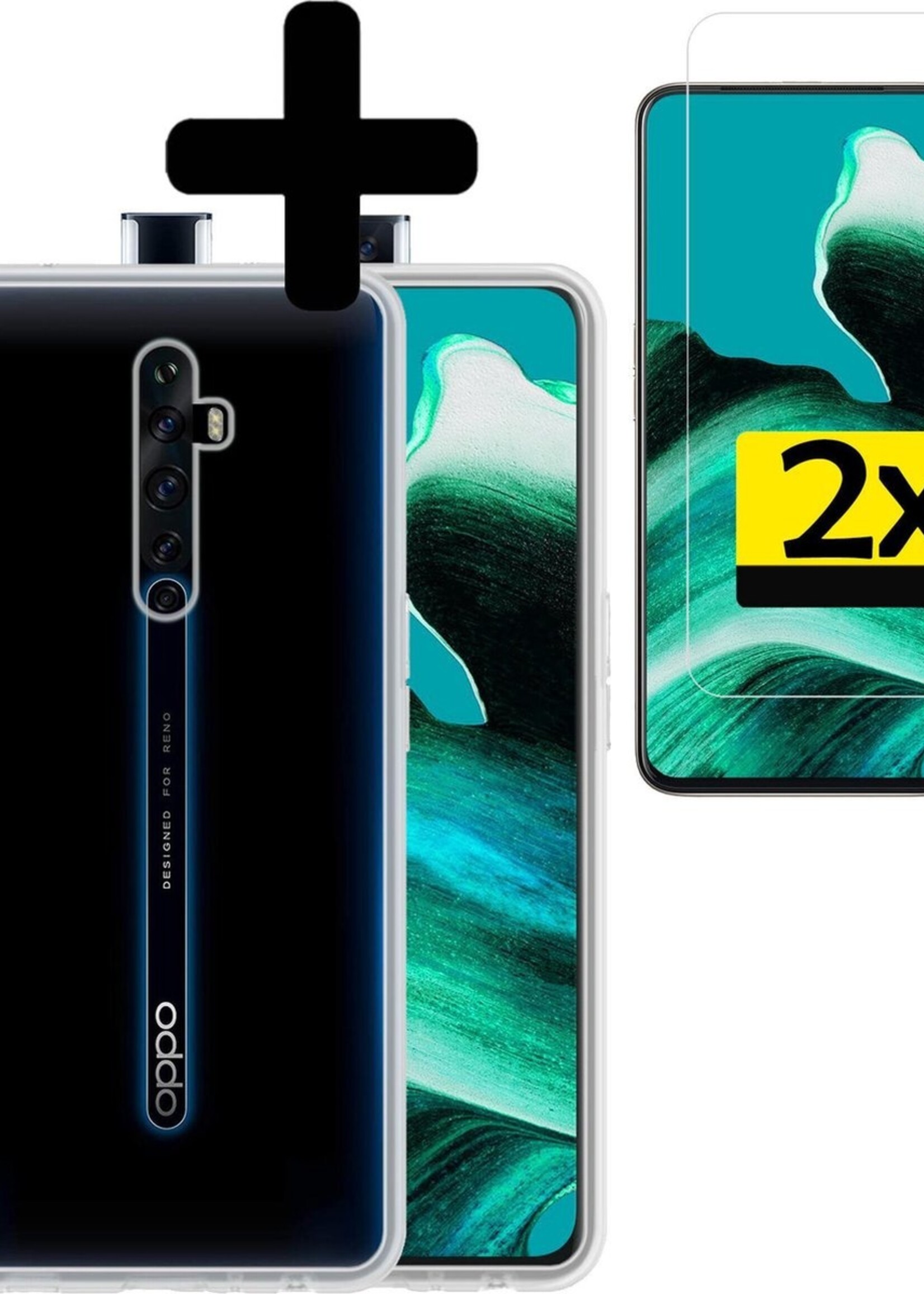 LUQ Hoesje Geschikt voor OPPO Reno 2 Hoesje Siliconen Case Met 2x Screenprotector - Hoes Geschikt voor OPPO Reno 2 Hoes Siliconen - Transparant