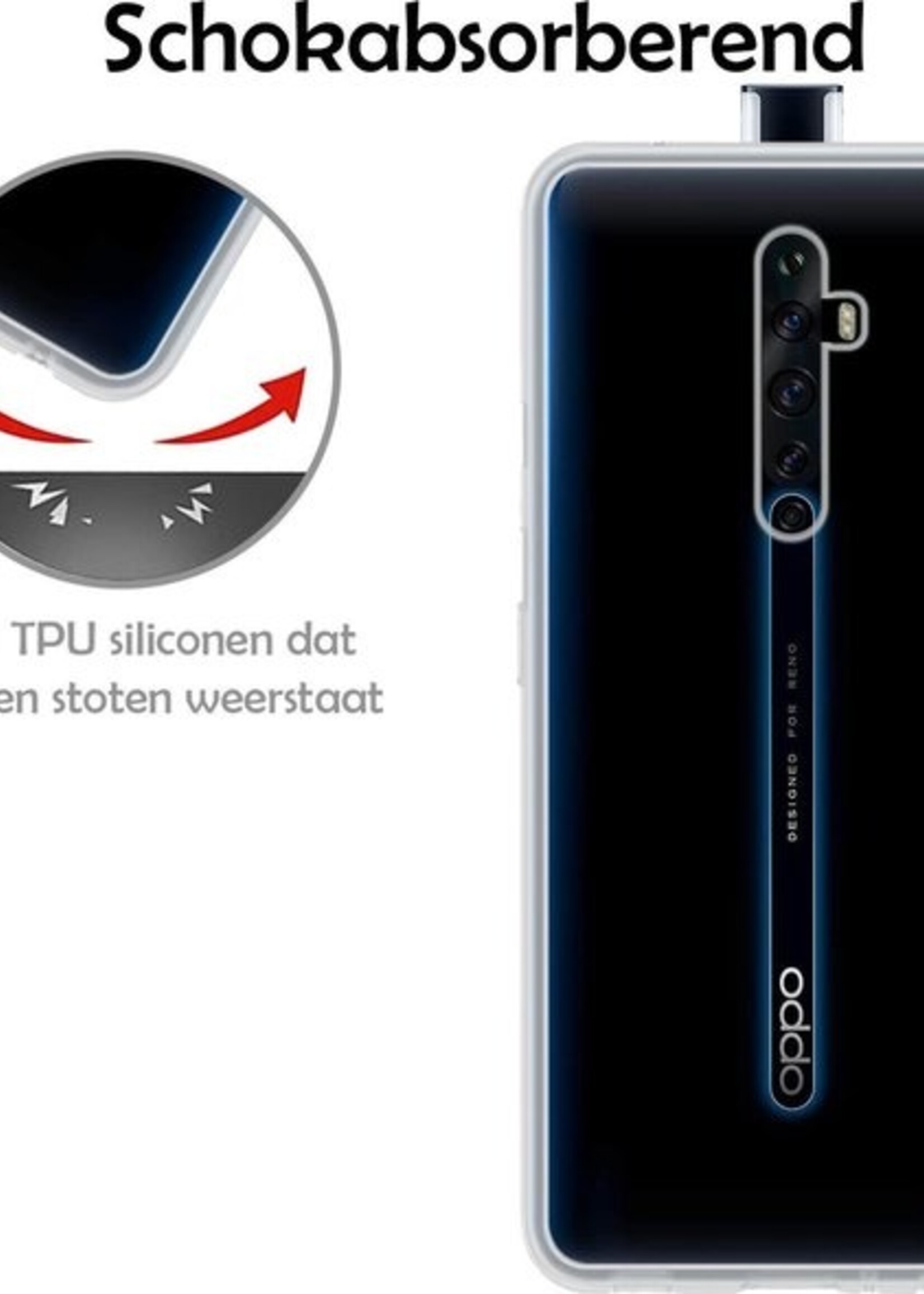 LUQ Hoesje Geschikt voor OPPO Reno 2 Hoesje Siliconen Case Met 2x Screenprotector - Hoes Geschikt voor OPPO Reno 2 Hoes Siliconen - Transparant