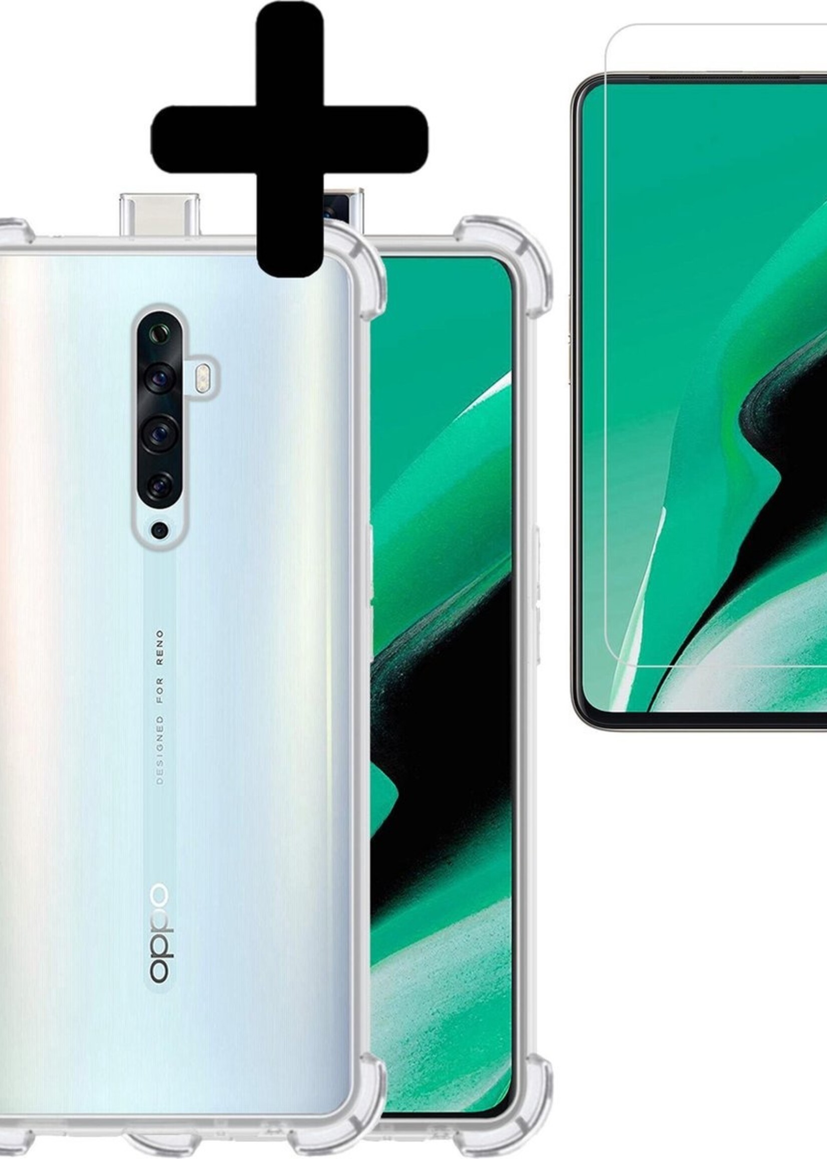 LUQ Hoesje Geschikt voor OPPO Reno 2Z Hoesje Shockproof Case Siliconen Met Screenprotector - Hoes Geschikt voor OPPO Reno 2Z Hoes Cover Siliconen - Transparant