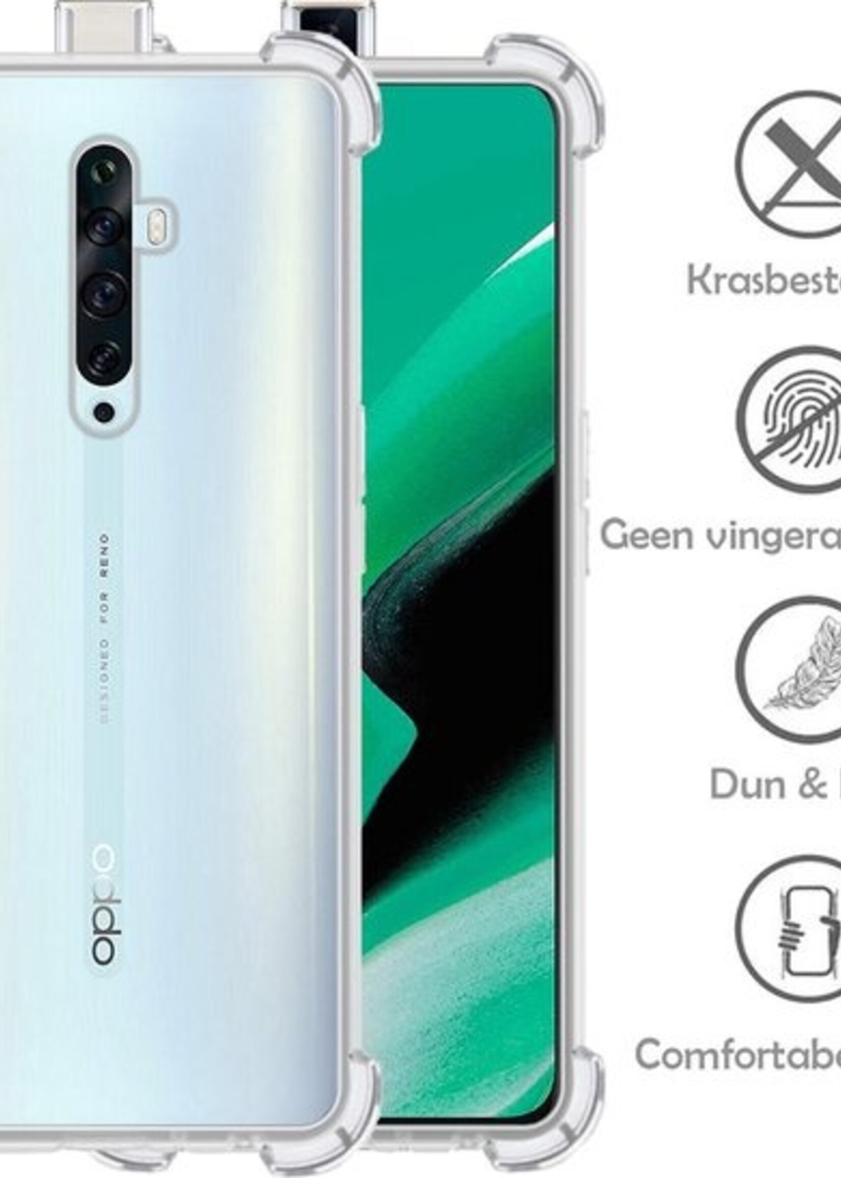 LUQ Hoesje Geschikt voor OPPO Reno 2Z Hoesje Shockproof Case Siliconen Met Screenprotector - Hoes Geschikt voor OPPO Reno 2Z Hoes Cover Siliconen - Transparant
