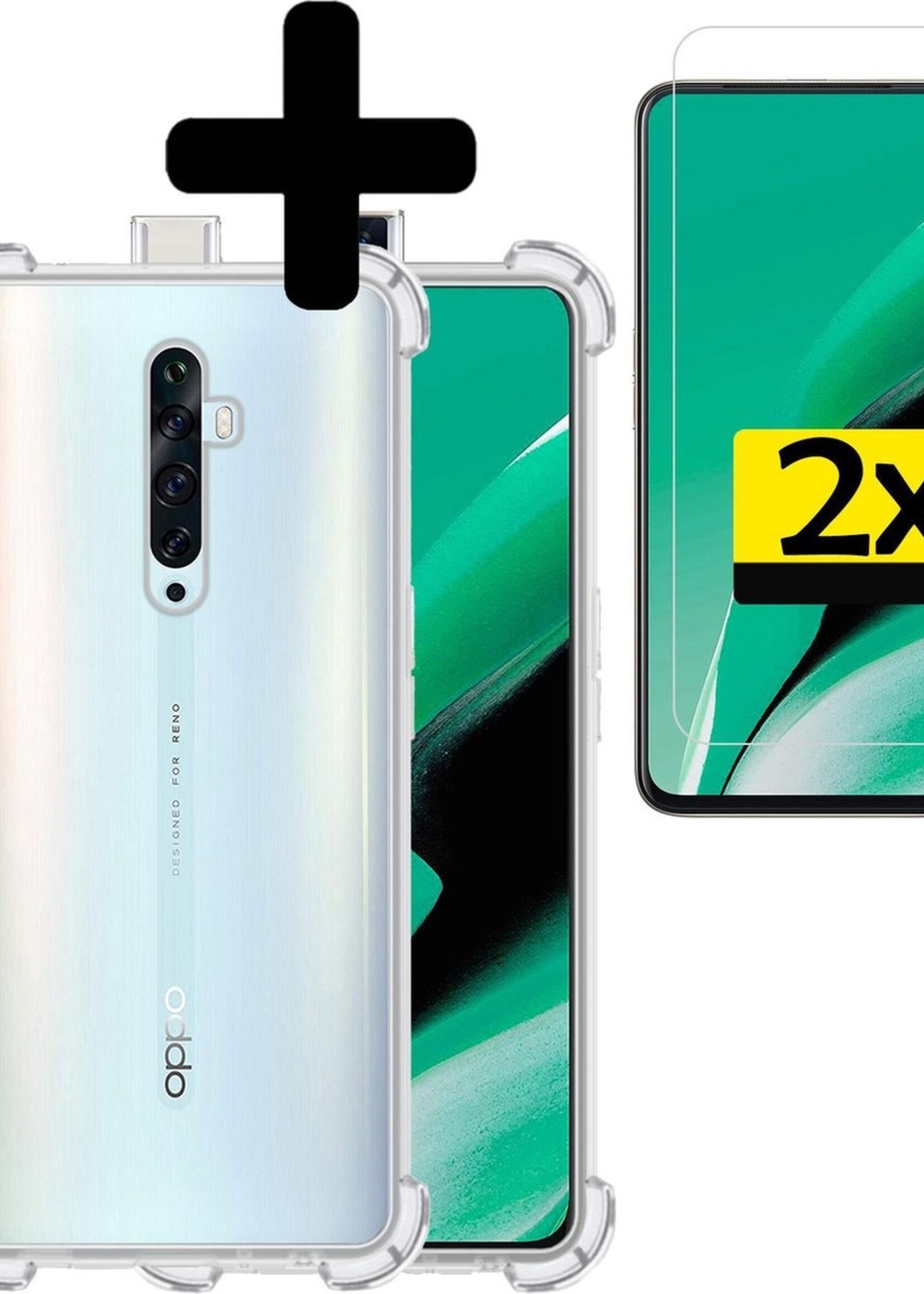 LUQ Hoesje Geschikt voor OPPO Reno 2Z Hoesje Shockproof Case Siliconen Met 2x Screenprotector - Hoes Geschikt voor OPPO Reno 2Z Hoes Cover Siliconen - Transparant