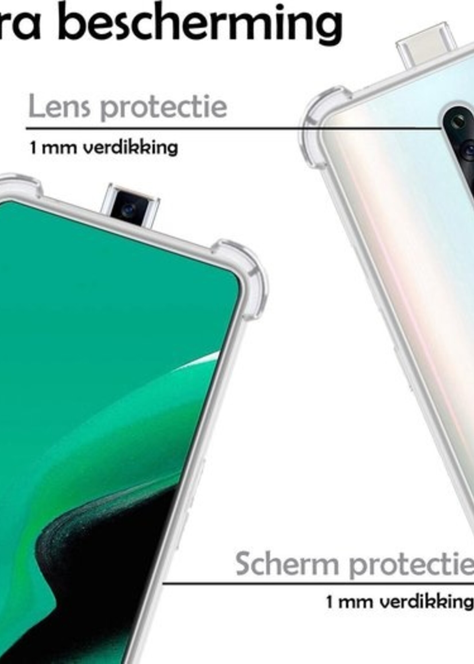 LUQ Hoesje Geschikt voor OPPO Reno 2Z Hoesje Shockproof Case Siliconen Met 2x Screenprotector - Hoes Geschikt voor OPPO Reno 2Z Hoes Cover Siliconen - Transparant