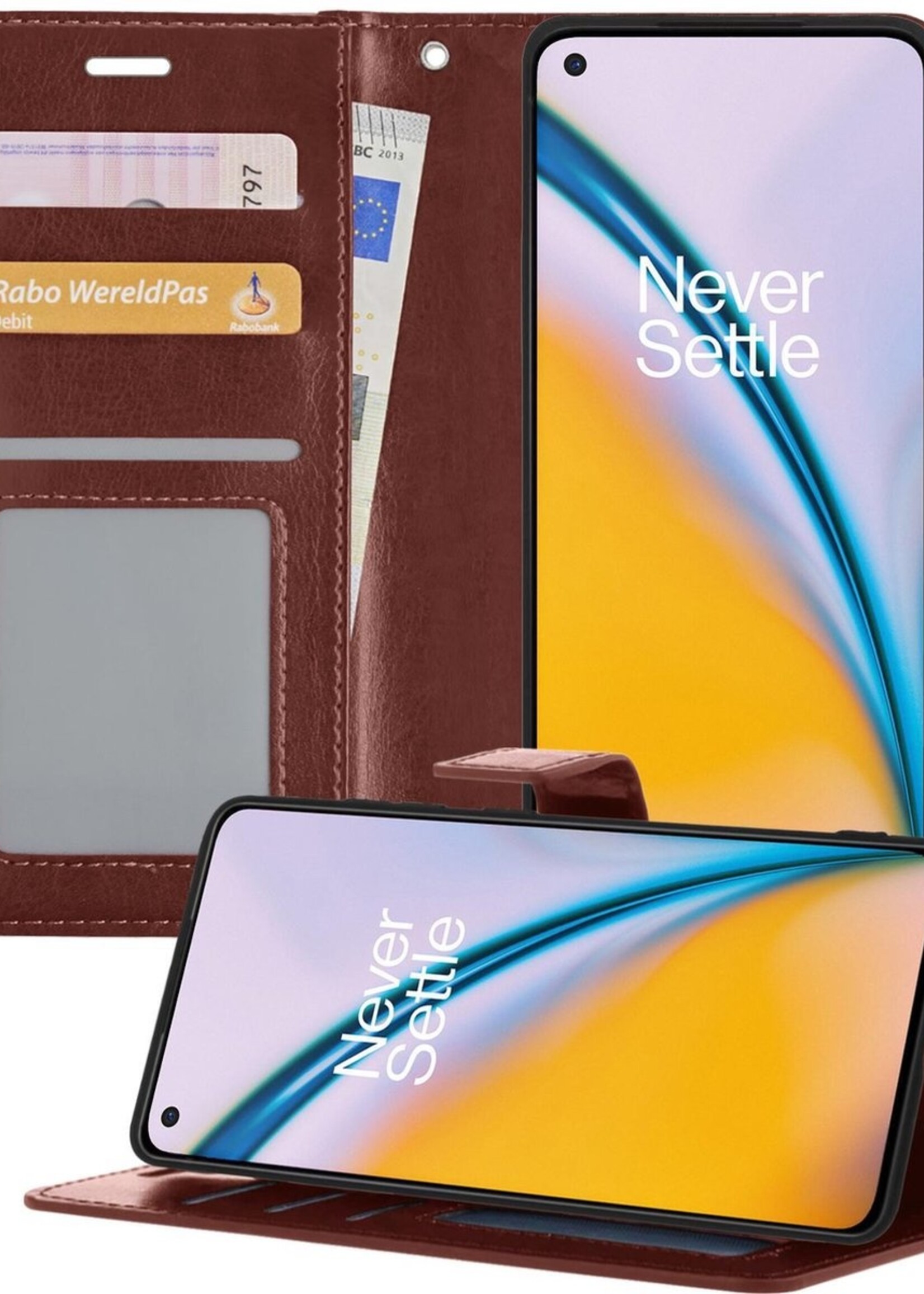 LUQ Hoesje Geschikt voor OnePlus Nord 2 Hoesje Book Case Hoes Wallet Cover - Hoes Geschikt voor OnePlus Nord 2 Hoesje Bookcase Hoes - Bruin