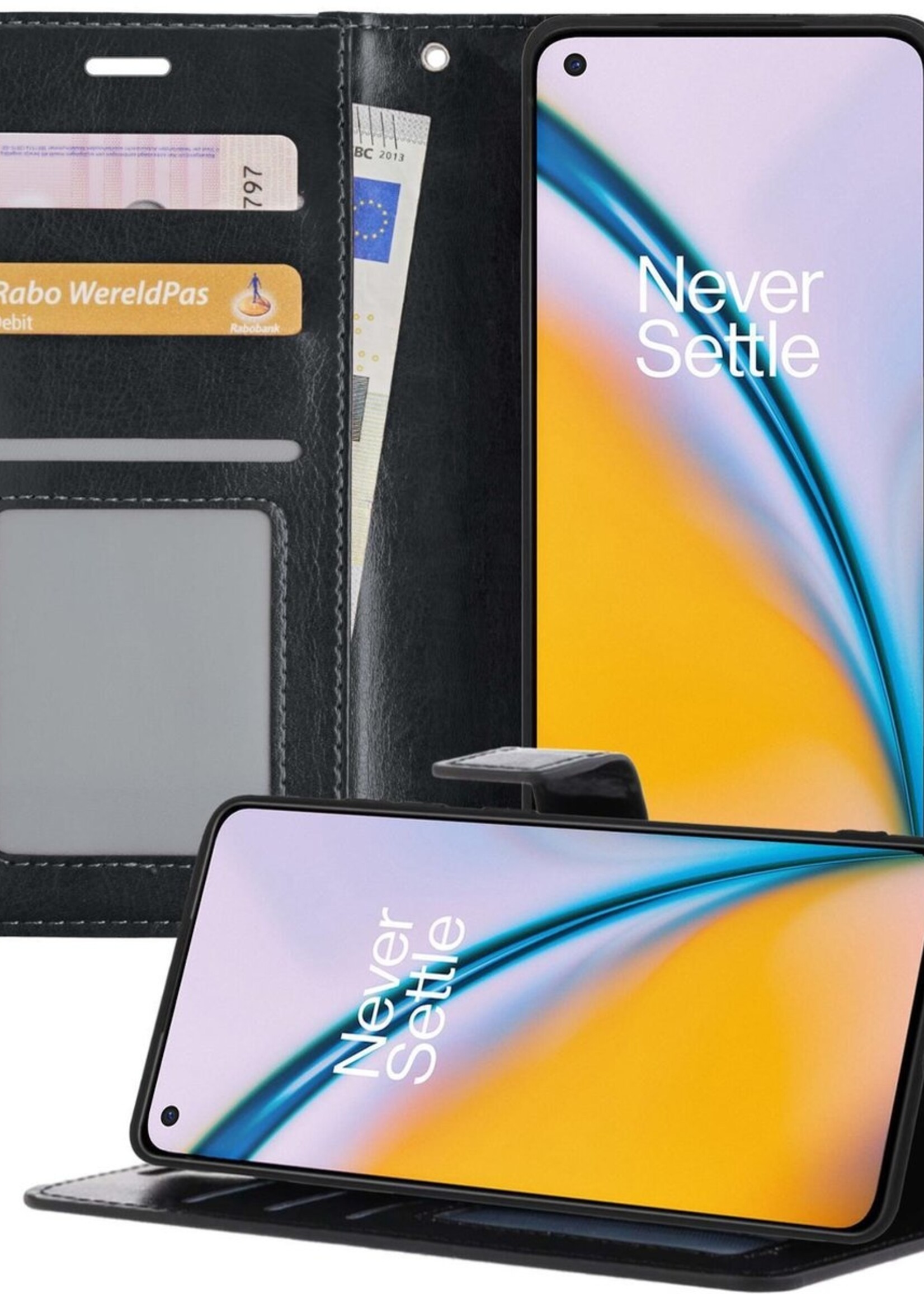 LUQ Hoesje Geschikt voor OnePlus Nord 2 Hoesje Book Case Hoes Wallet Cover - Hoes Geschikt voor OnePlus Nord 2 Hoesje Bookcase Hoes - Zwart