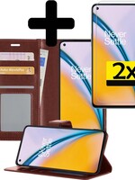 LUQ LUQ OnePlus Nord 2 Hoesje Bookcase Bruin Met 2x Screenprotector